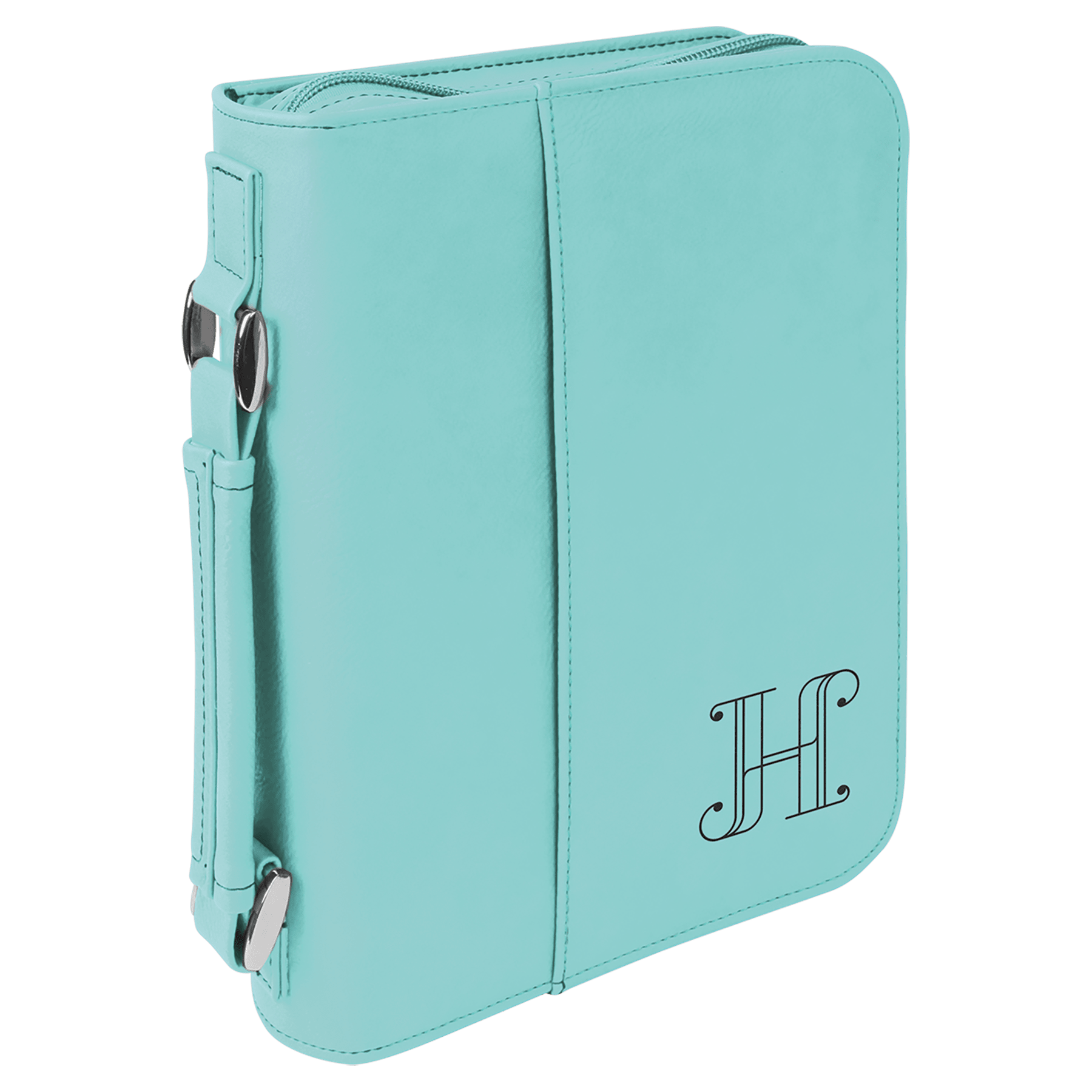 6 3/4" x 9 1/4" Teal Leatherette Book/Bible Cover with Handle & Zipper