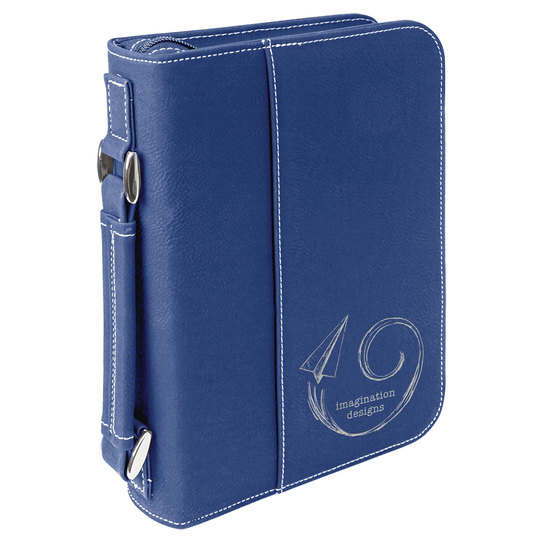 6 3/4" x 9 1/4" Blue/Silver Leatherette Book/Bible Cover with Handle & Zipper
