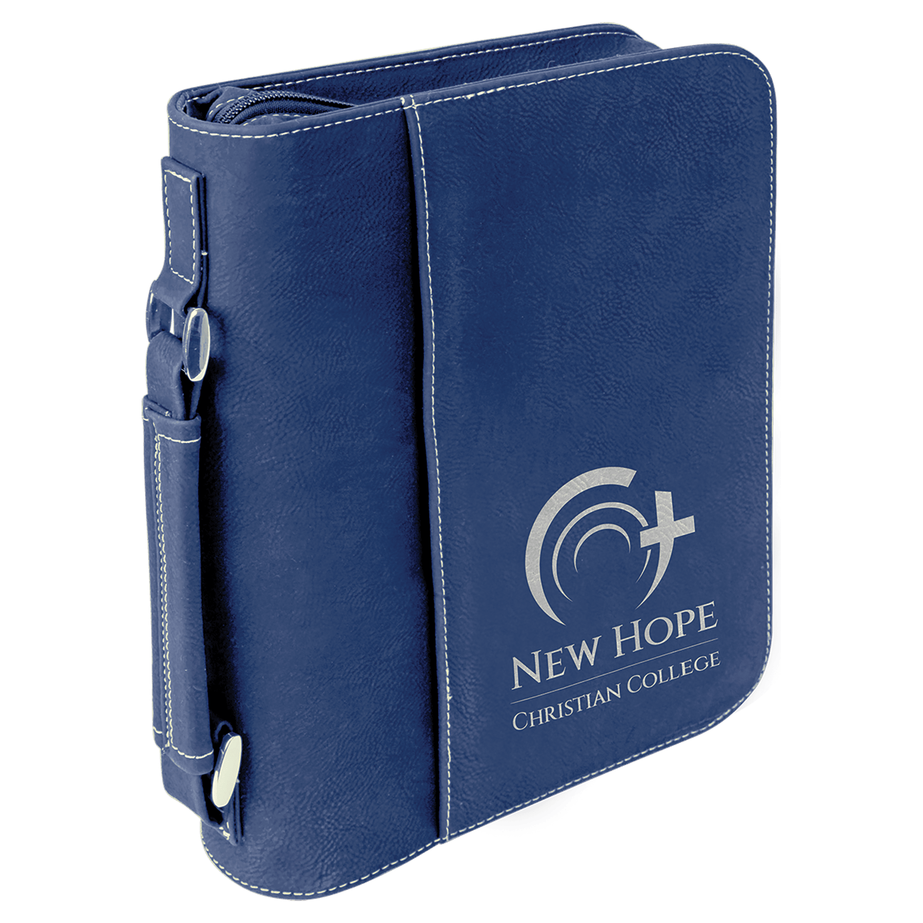 7 1/2" x 10 3/4" Blue/Silver Leatherette Book/Bible Cover with Handle & Zipper