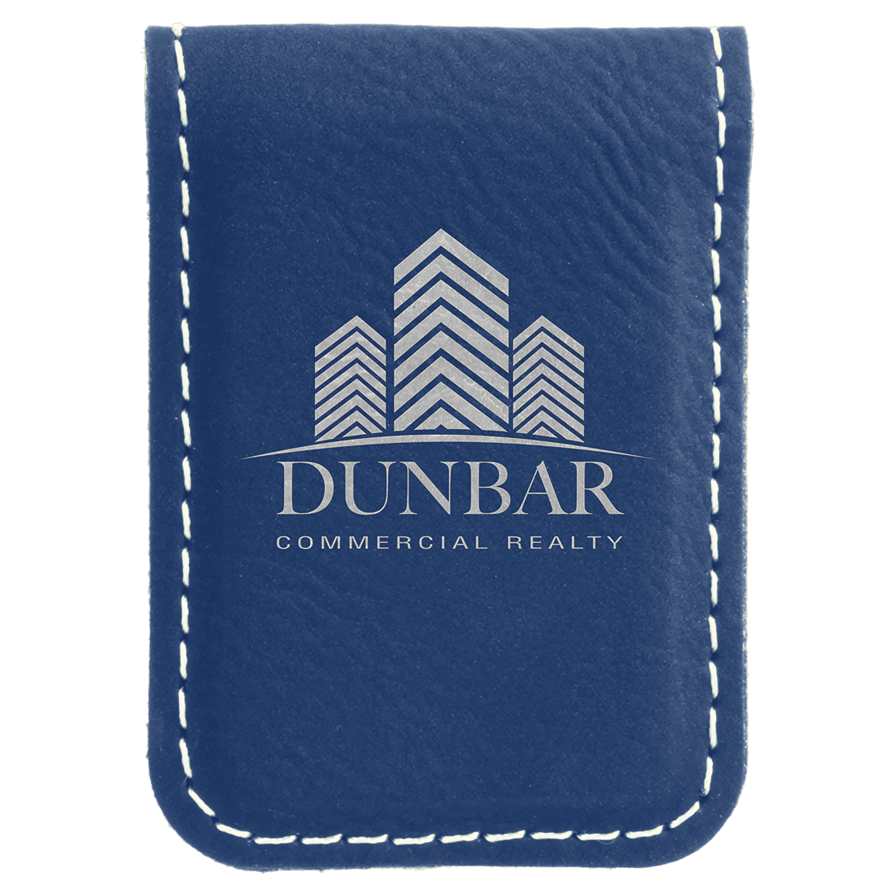 1 3/4" x 2 1/2" Blue/Silver Laserable Leatherette Money Clip