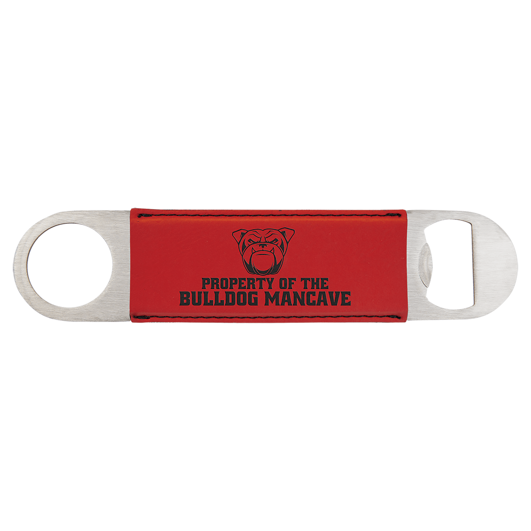 1 1/2" x 7" Red Laserable Leatherette Bottle Opener