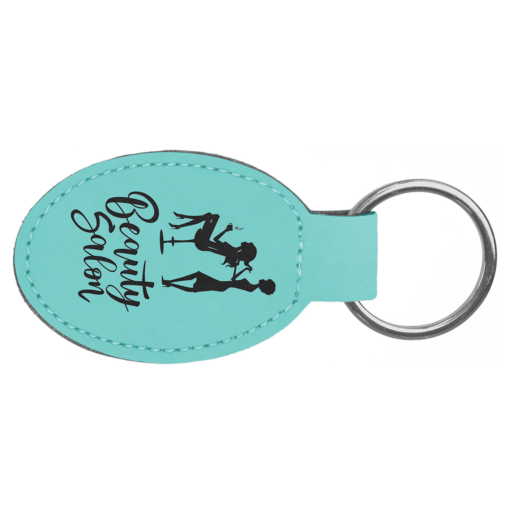 3" x 1 3/4" Teal Laserable Leatherette Oval Keychain