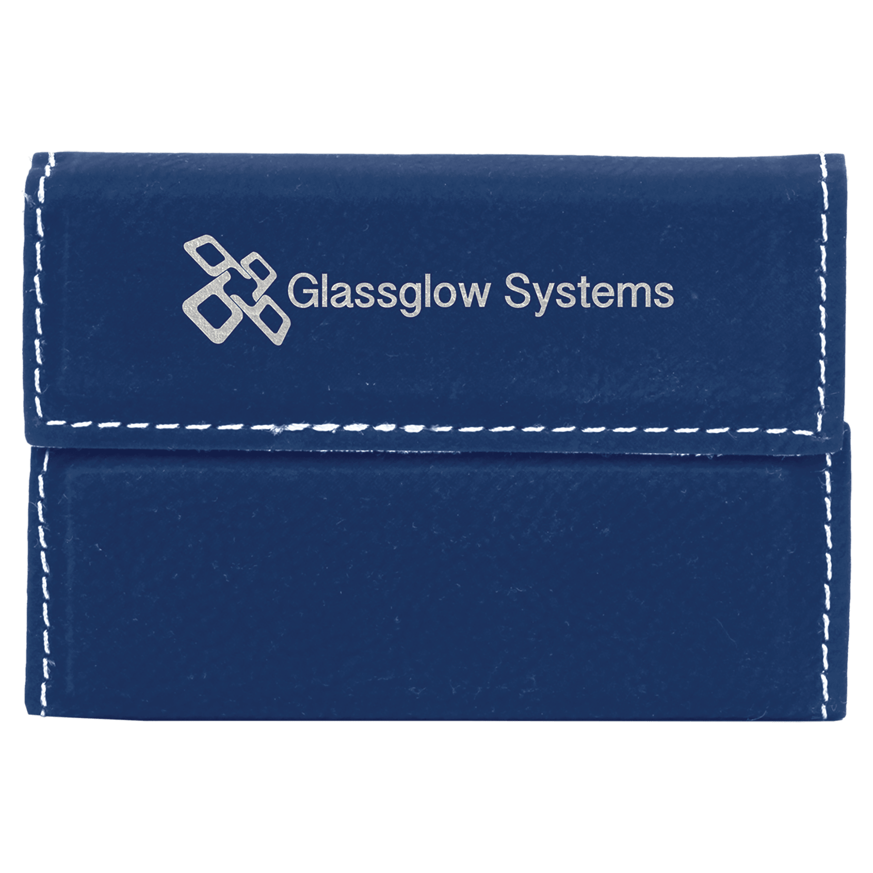 3 3/4" x 2 3/4" Blue/Silver Laserable Leatherette Hard Business Card Holder