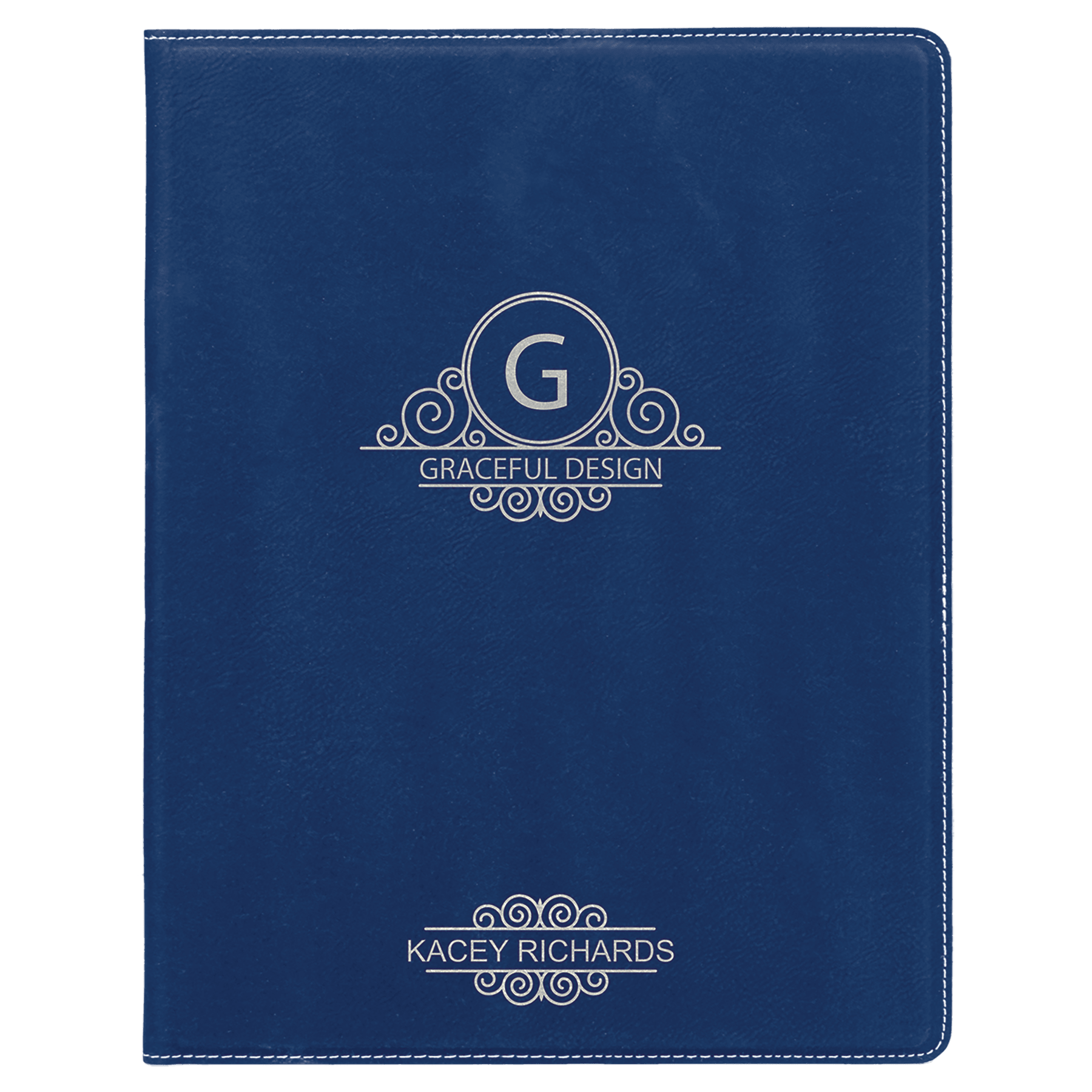 7" x 9" Blue/Silver Laserable Leatherette Small Portfolio with Notepad