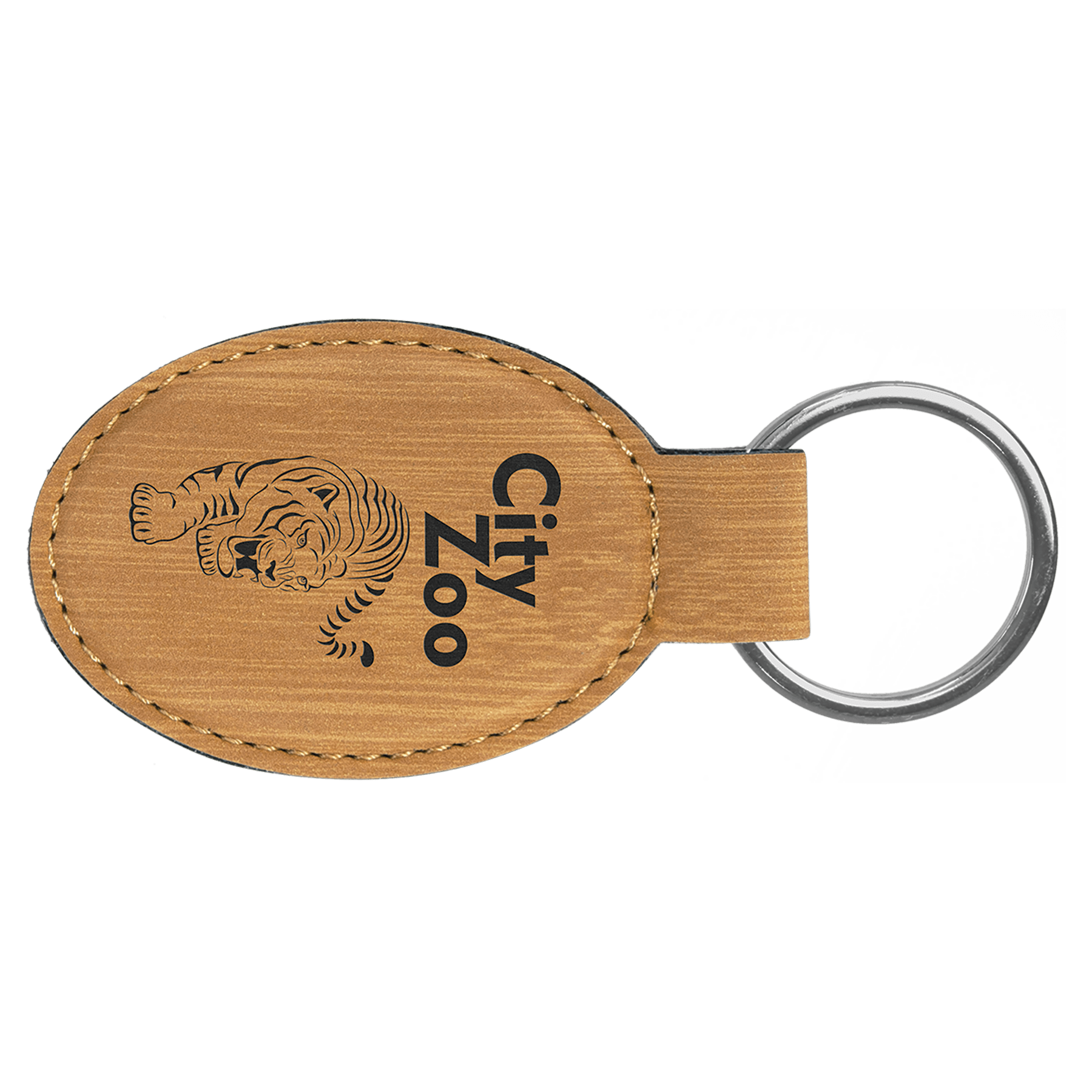 3" x 1 3/4" Bamboo Laserable Leatherette Oval Keychain