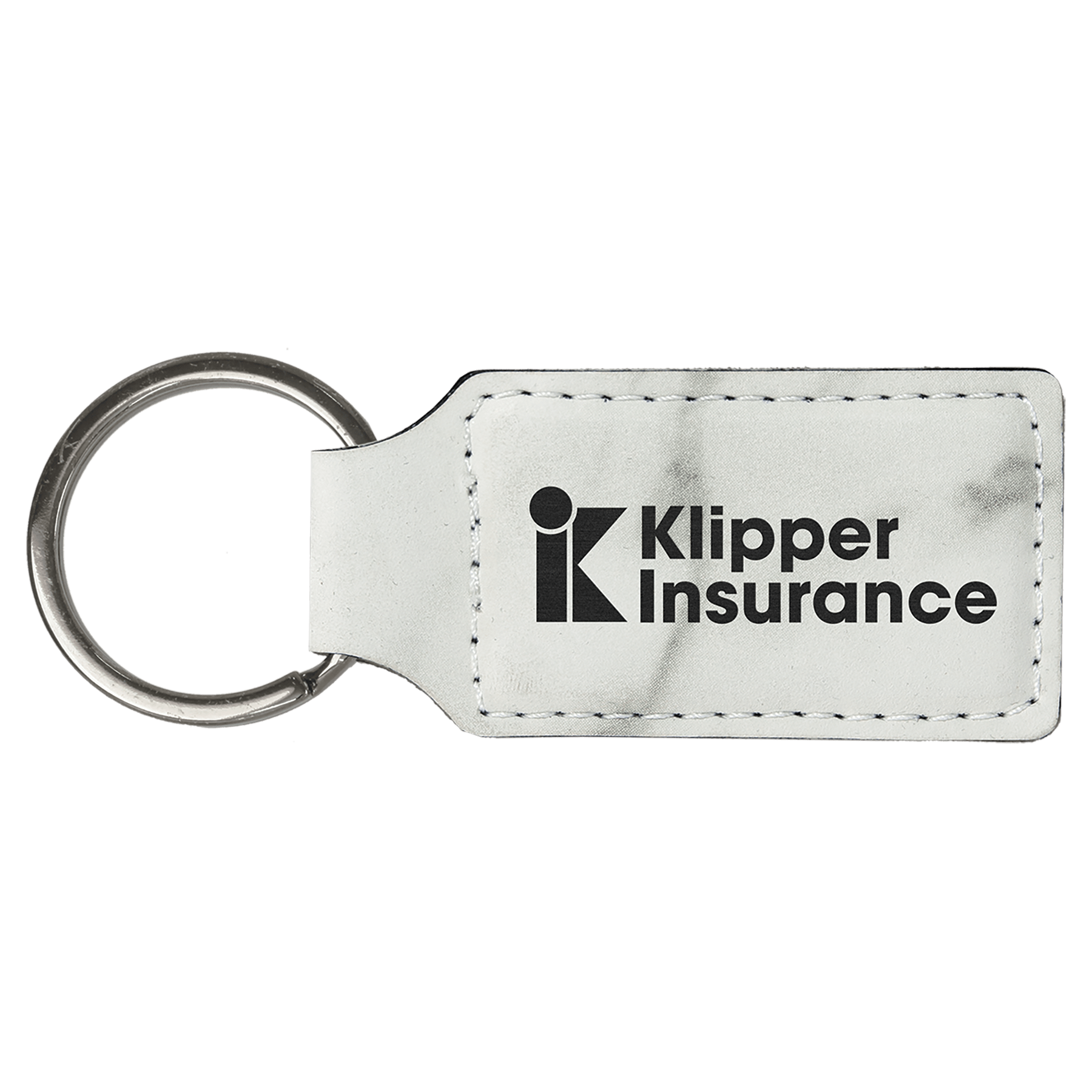 2 3/4" x 1 1/4" White Marble Laserable Leatherette Rectangle Keychain