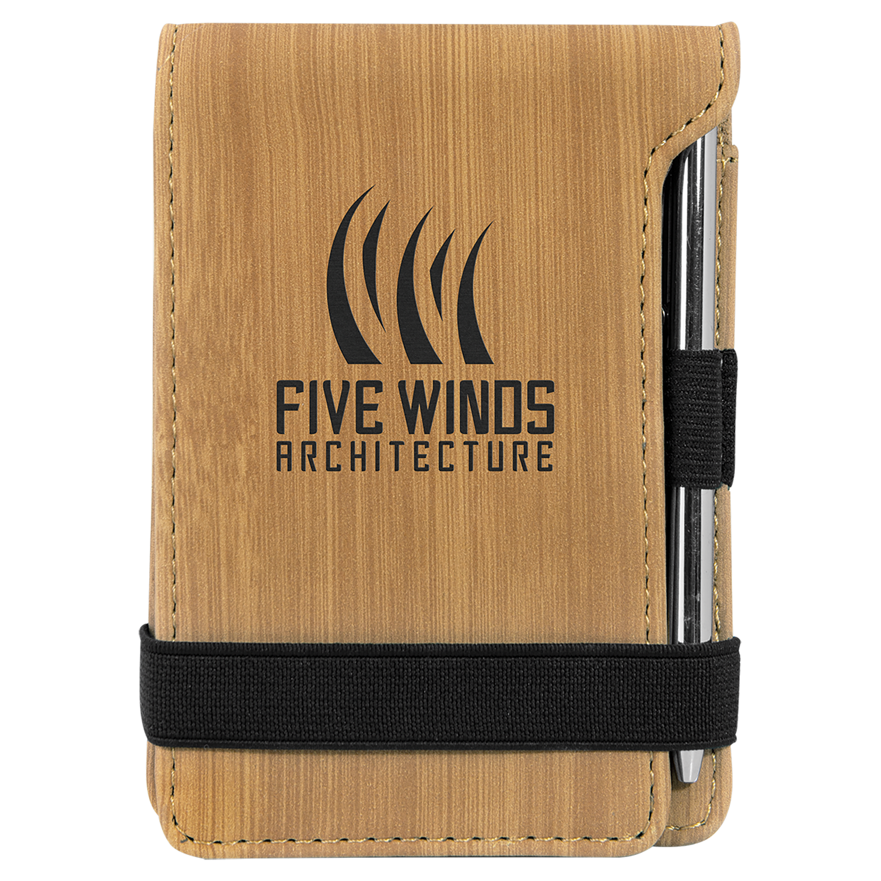 3 1/4" x 4 3/4" Bamboo Laserable Leatherette Mini Notepad with Pen