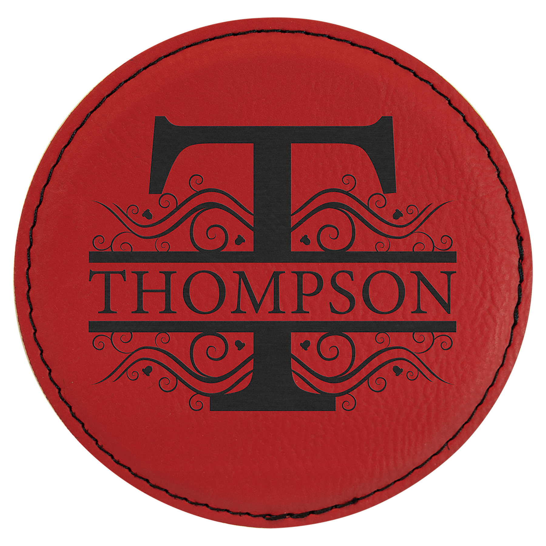 4" Round Red Laserable Leatherette Coaster