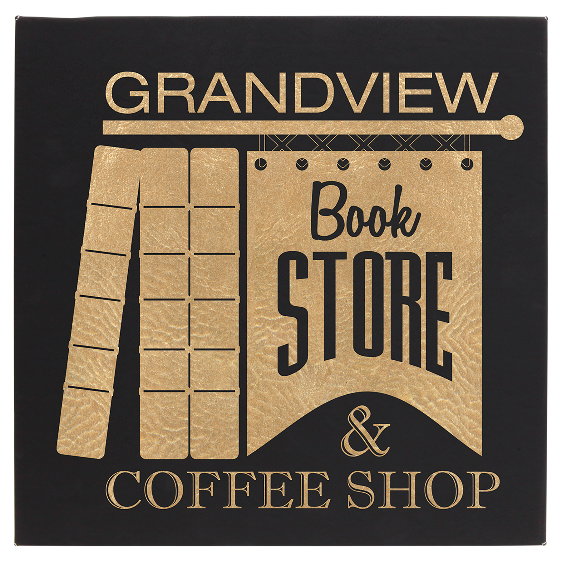 14" x 14" Black/Gold Laserable Leatherette Wall Decor with Sawtooth Hanger