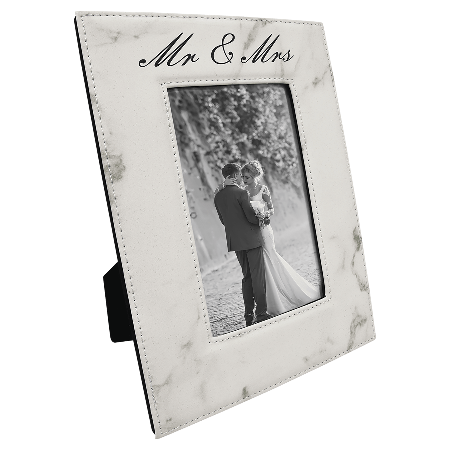 4" x 6" White Marble Laserable Leatherette Photo Frame