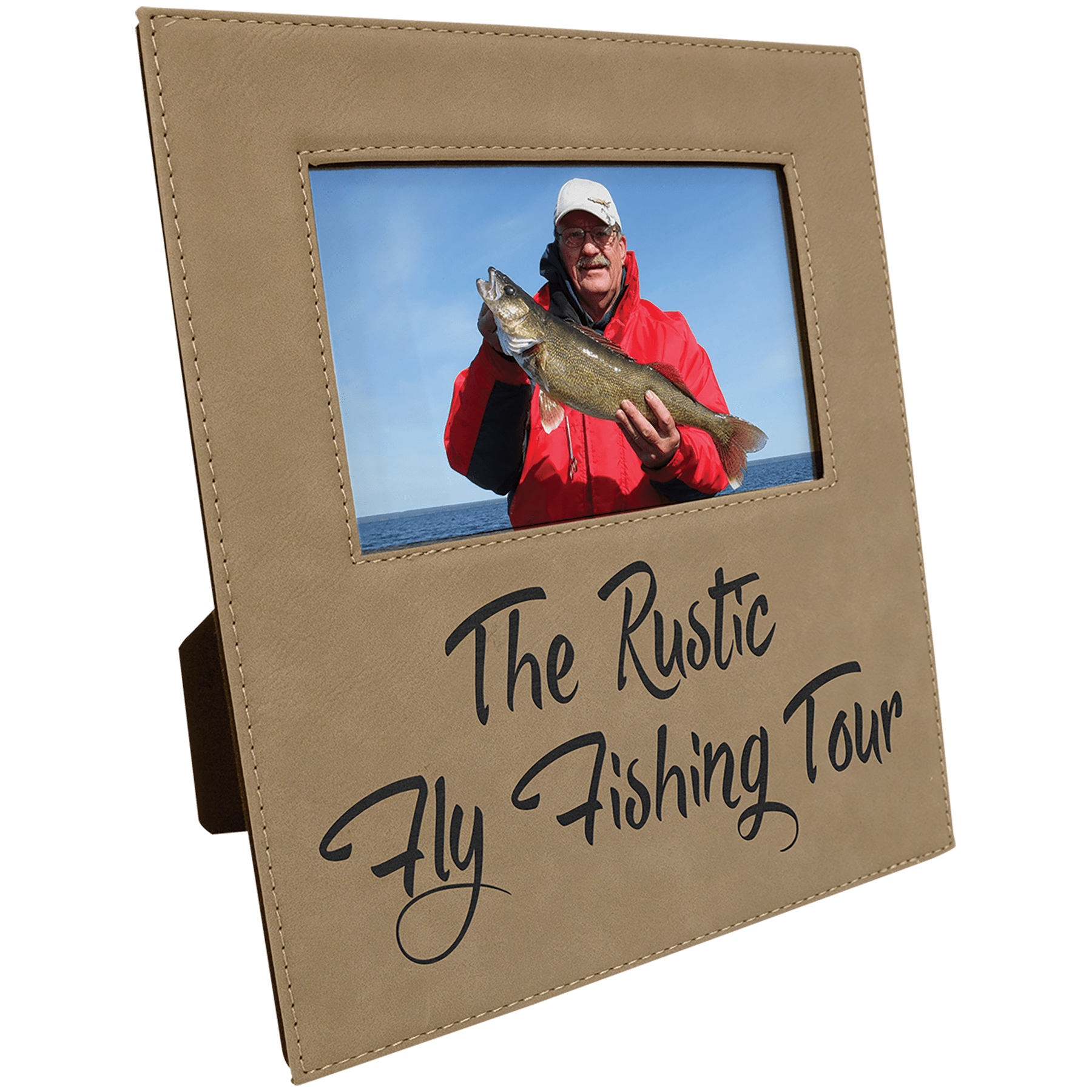 4" x 6" Light Brown Leatherette Photo Frame with 4 1/4" x 7 7/8" Engraving Area