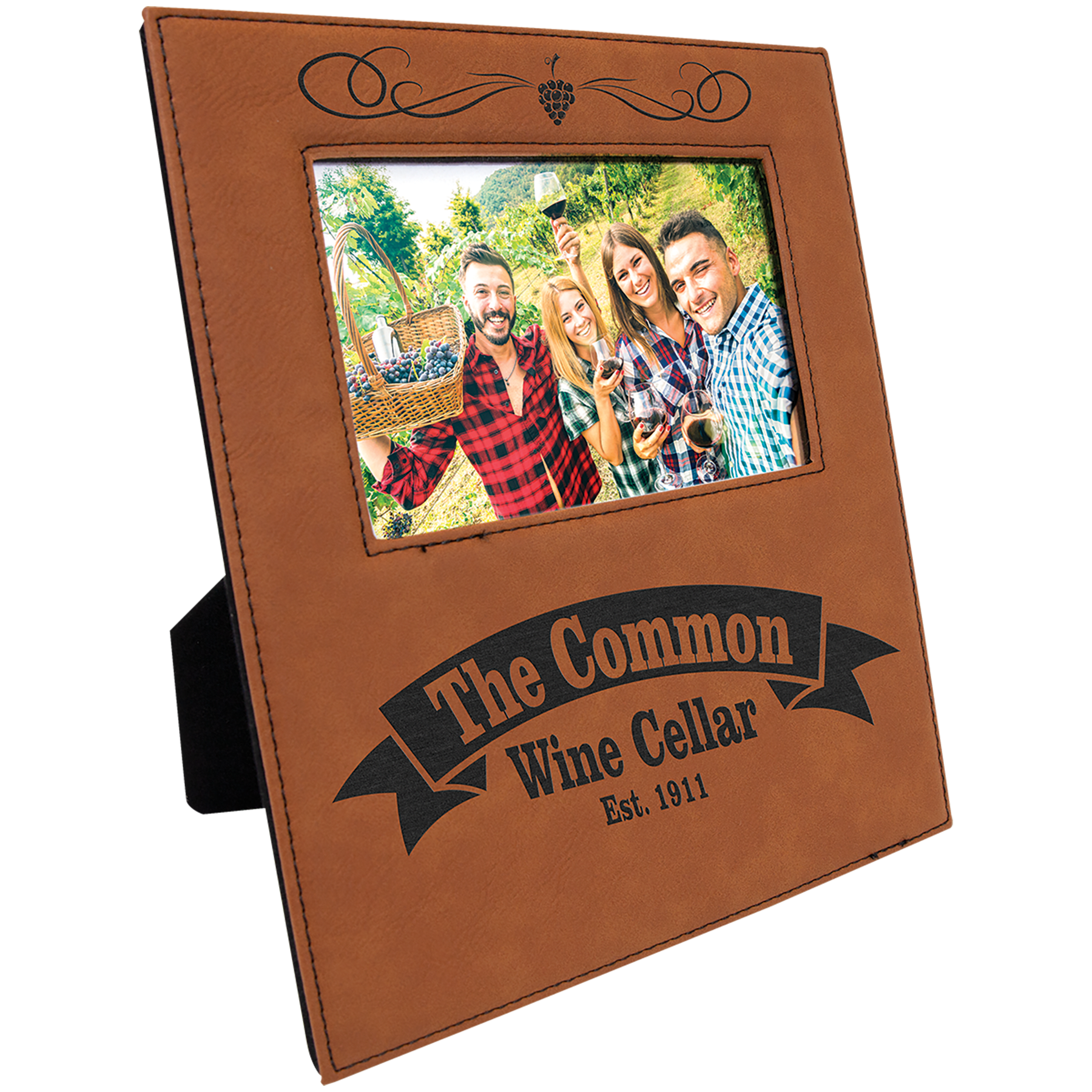 4" x 6" Rawhide Leatherette Photo Frame with 4 1/4" x 7 7/8" Engraving Area