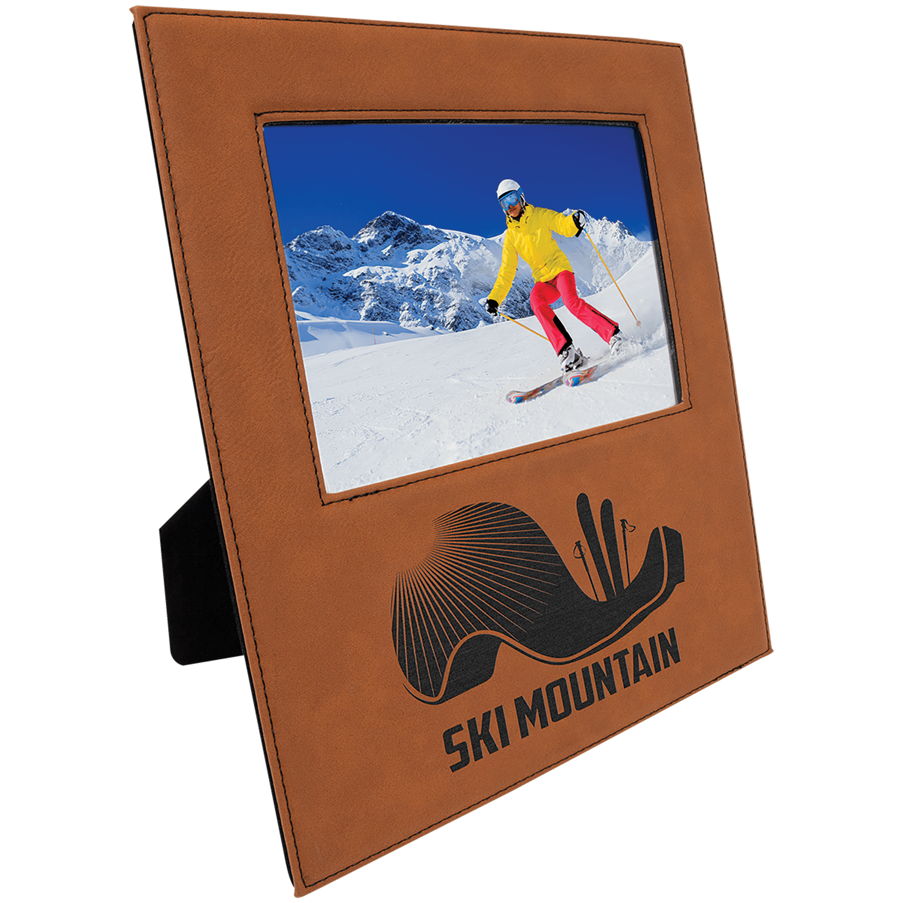 5" x 7" Rawhide Leatherette Photo Frame with 4 1/4" x 8 7/8" Engraving Area