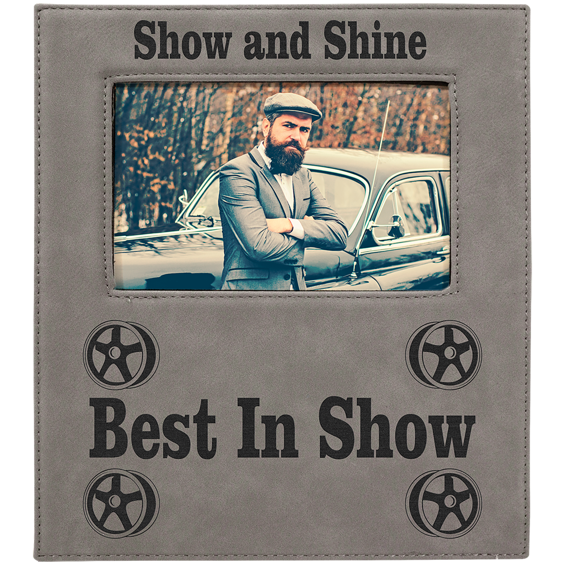 4" x 6" Gray Leatherette Photo Frame with 4 1/4" x 7 7/8" Engraving Area