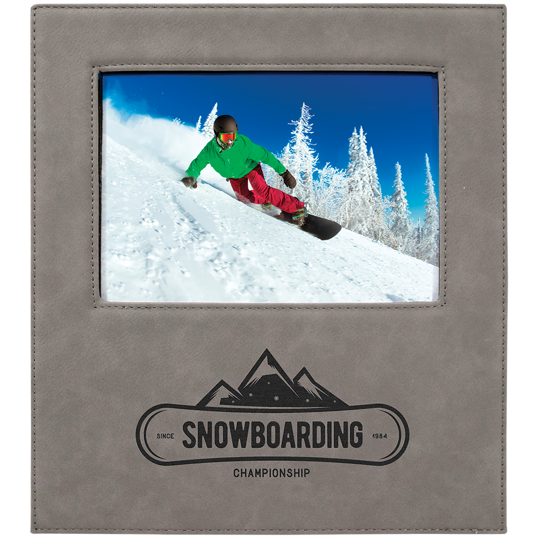 5" x 7" Gray Leatherette Photo Frame with 4 1/4" x 8 7/8" Engraving Area