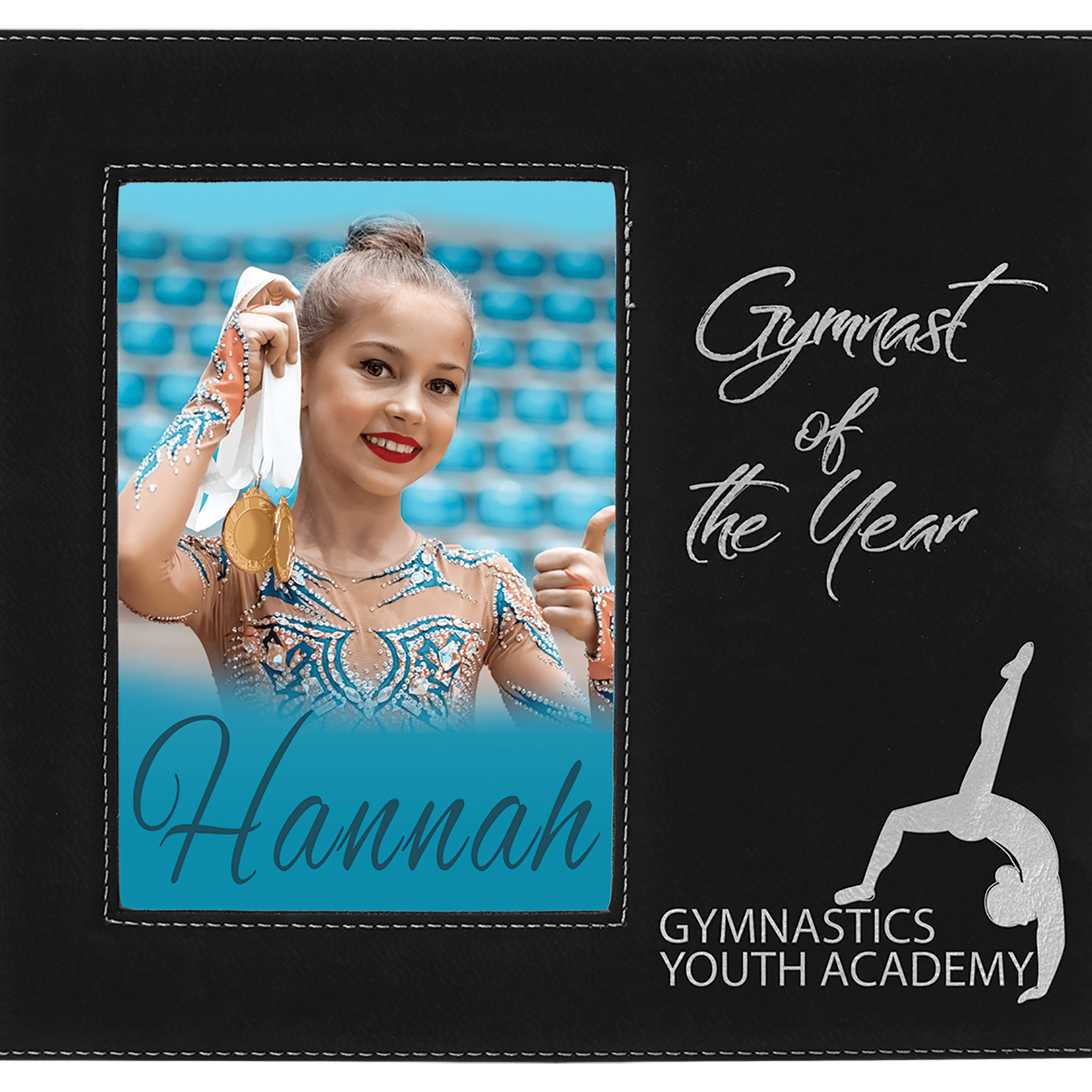 5" x 7" Black/Silver Leatherette Photo Frame with 4 1/4" x 8 7/8" Engraving Area