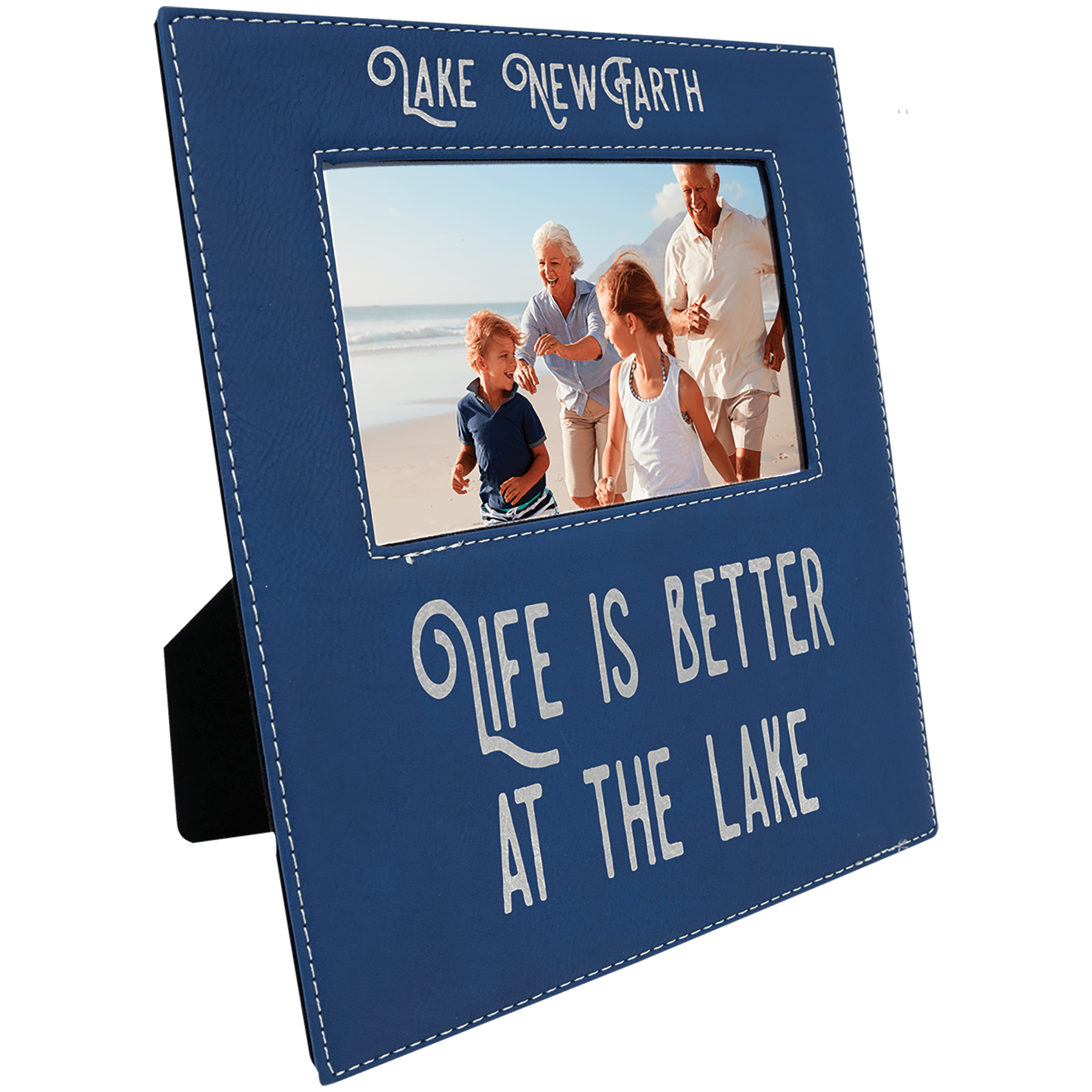 4" x 6" Blue/Silver Leatherette Photo Frame with 4 1/4" x 7 7/8" Engraving Area