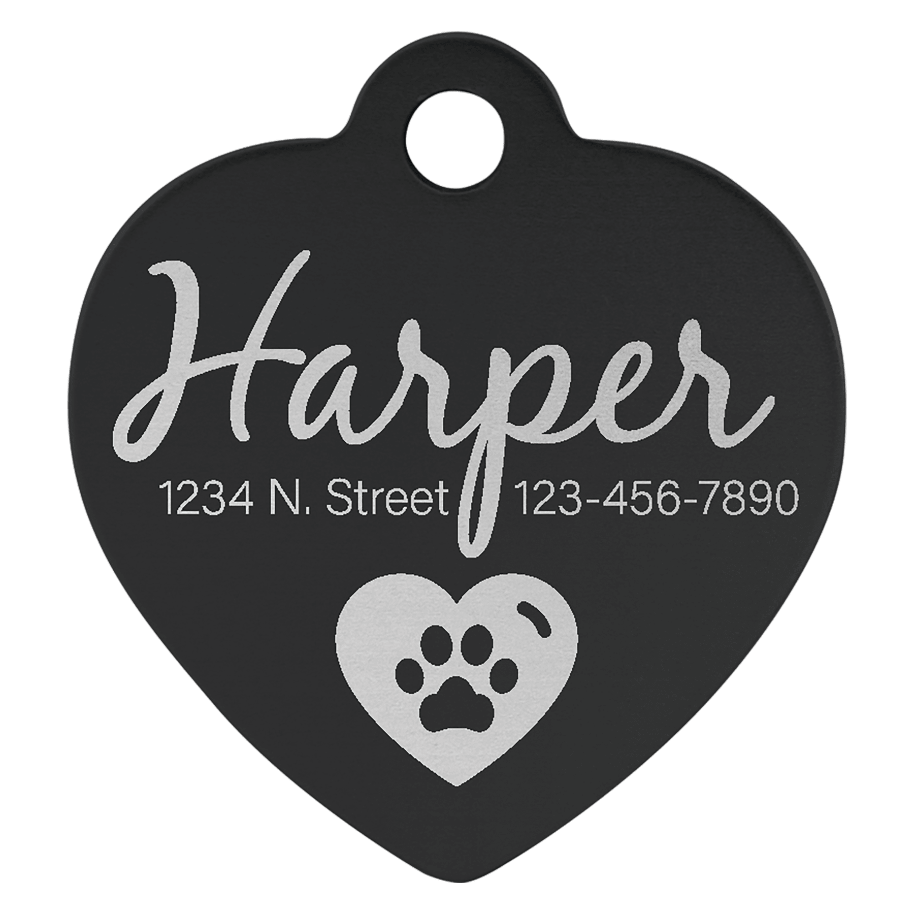1" x 1" Black Laserable Anodized Aluminum Heart Pet Tag