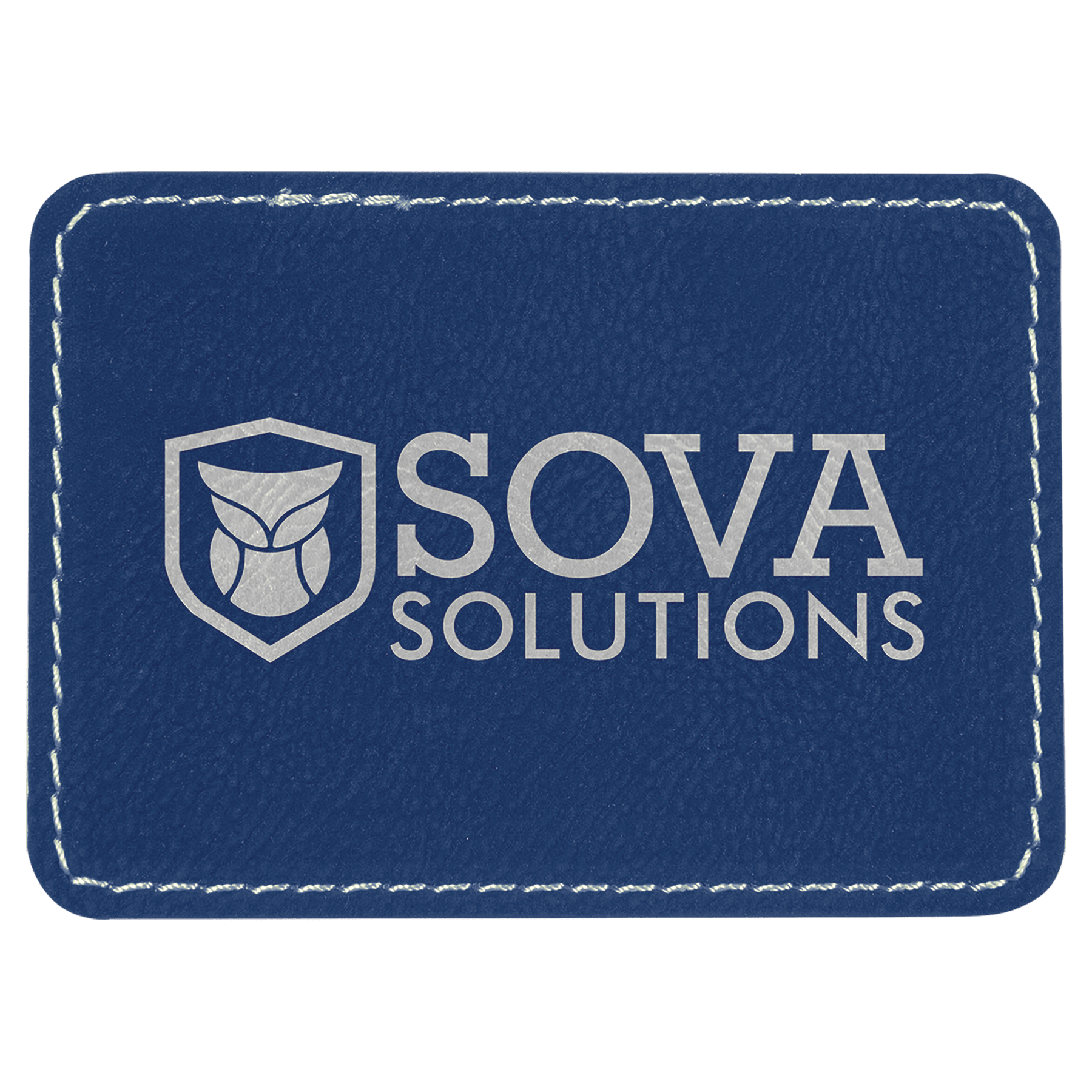 3 1/2" x 2 1/2" Rectangle Blue/Silver Laserable Leatherette Patch with Adhesive