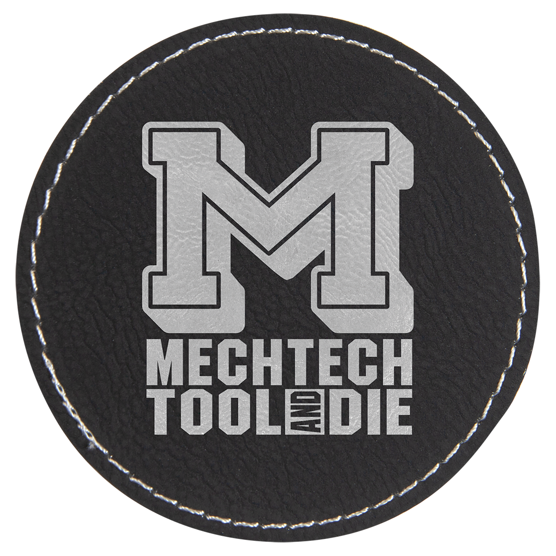 3" Round Black/Silver Laserable Leatherette Patch with Adhesive