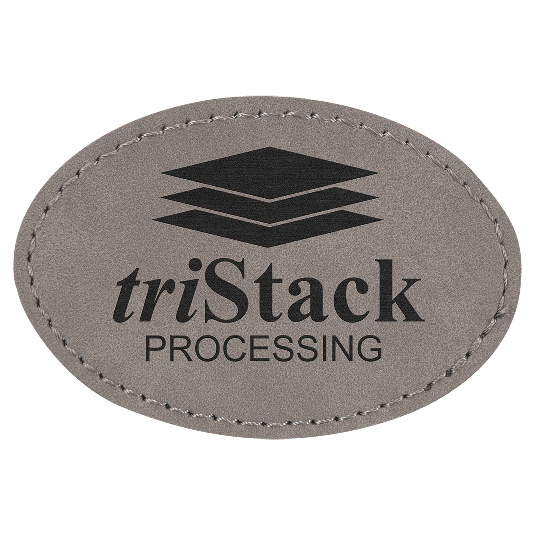 3" x 2" Oval Gray Laserable Leatherette Patch with Adhesive