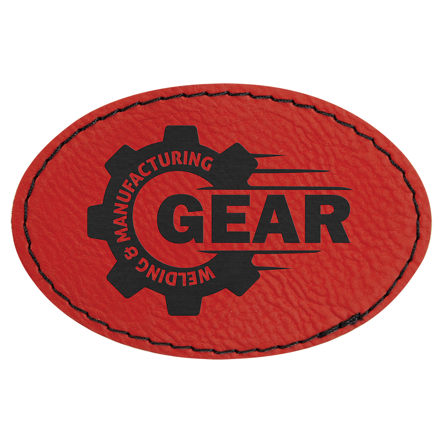 3" x 2" Oval Red Laserable Leatherette Patch with Adhesive