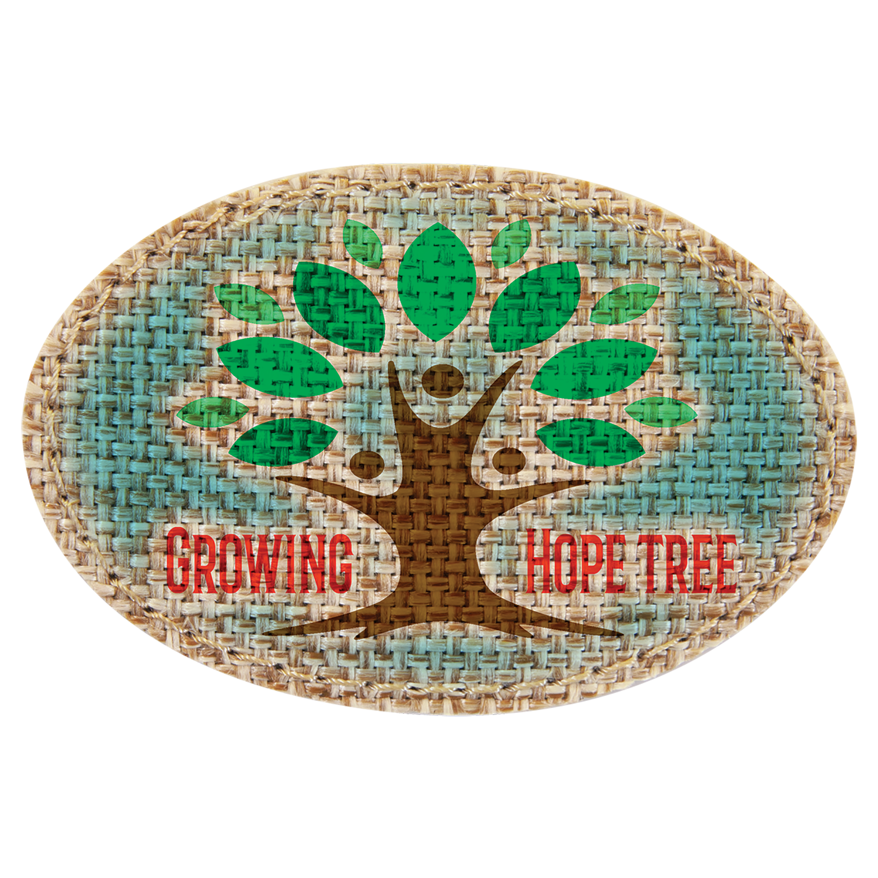 3" x 2" Oval Burlap Sublimatable Patch with Adhesive
