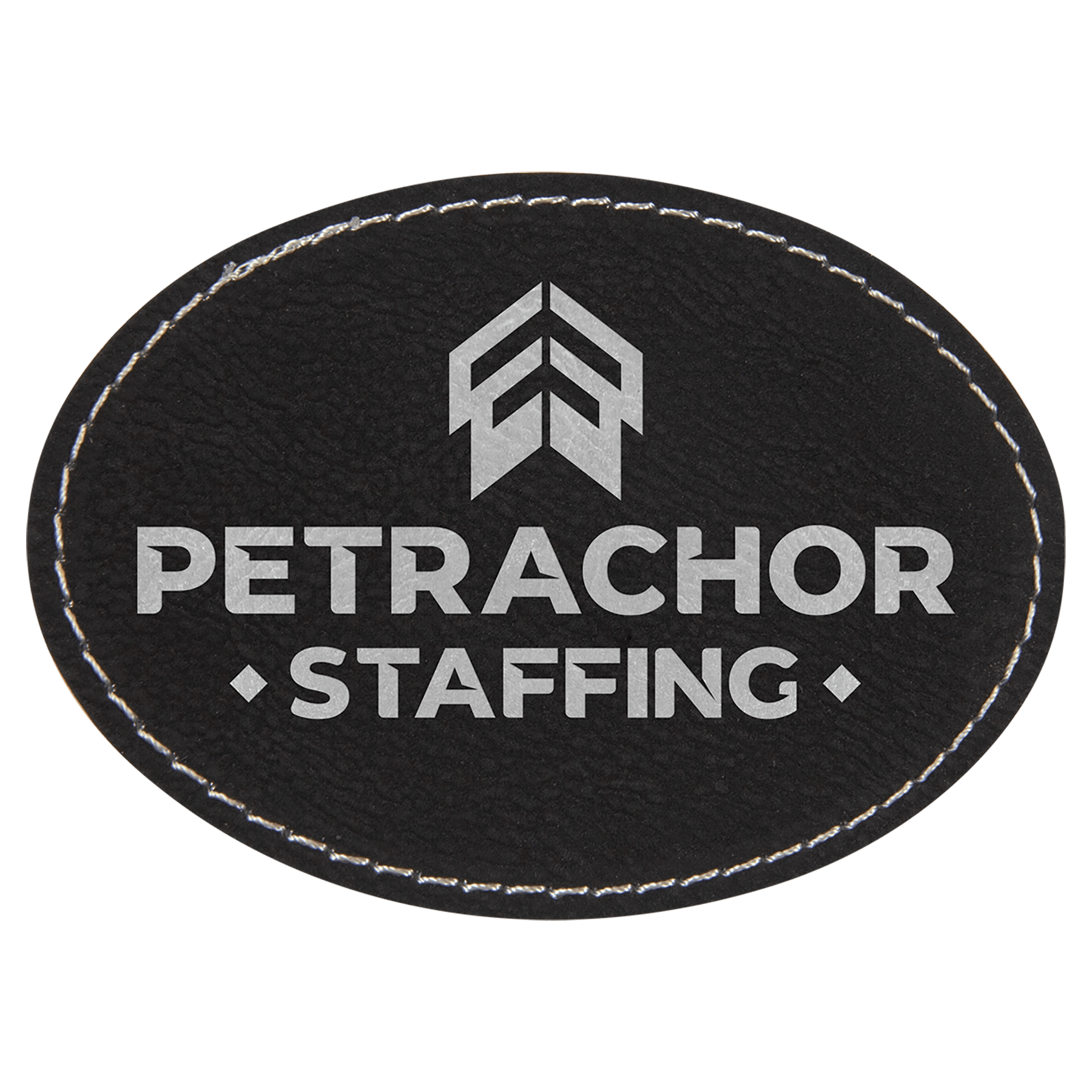 3 1/2" x 2 1/2" Black/Silver Laserable Leatherette Oval Patch with Adhesive