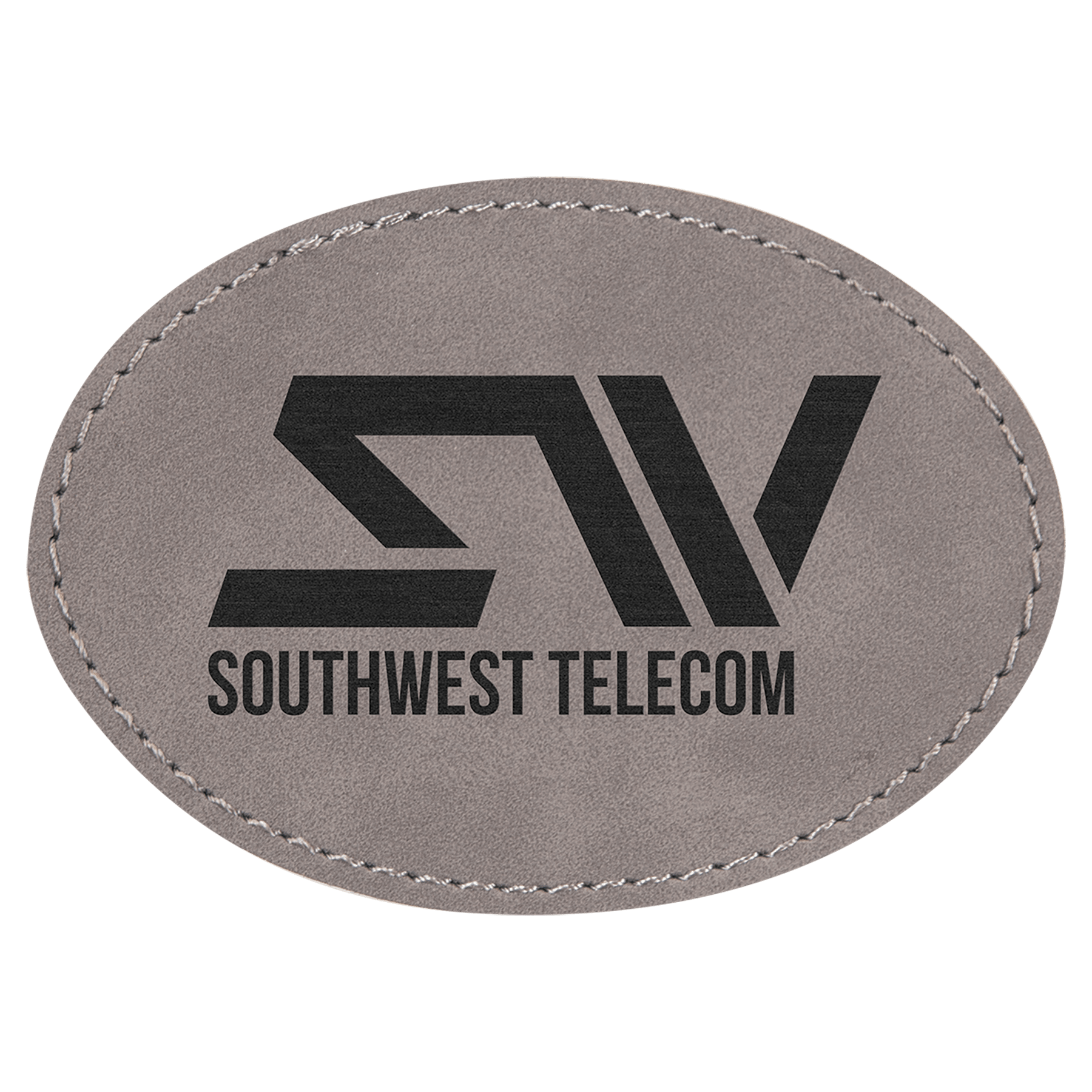 3 1/2" x 2 1/2" Gray Laserable Leatherette Oval Patch with Adhesive