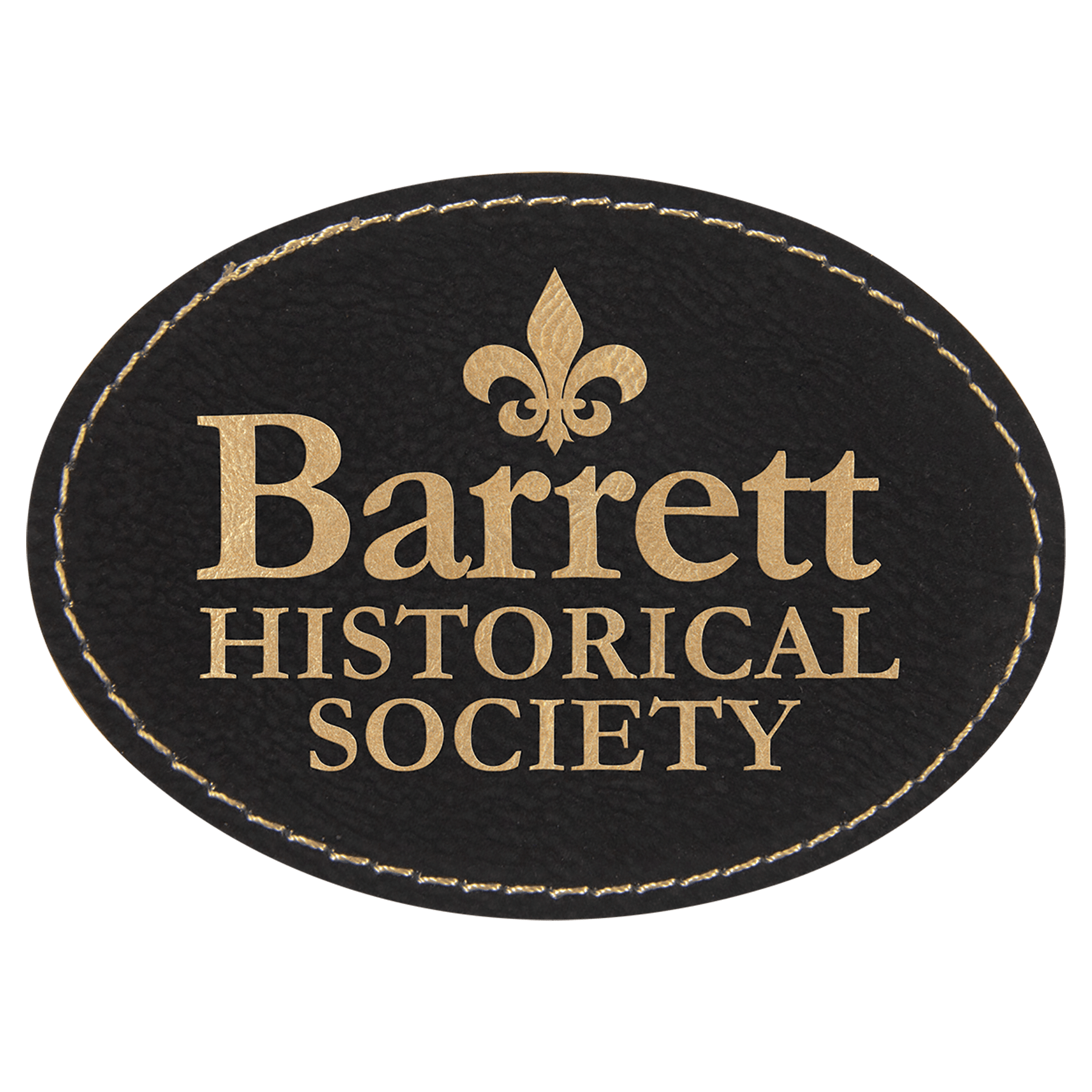 3 1/2" x 2 1/2" Black/Gold Laserable Leatherette Oval Patch with Adhesive