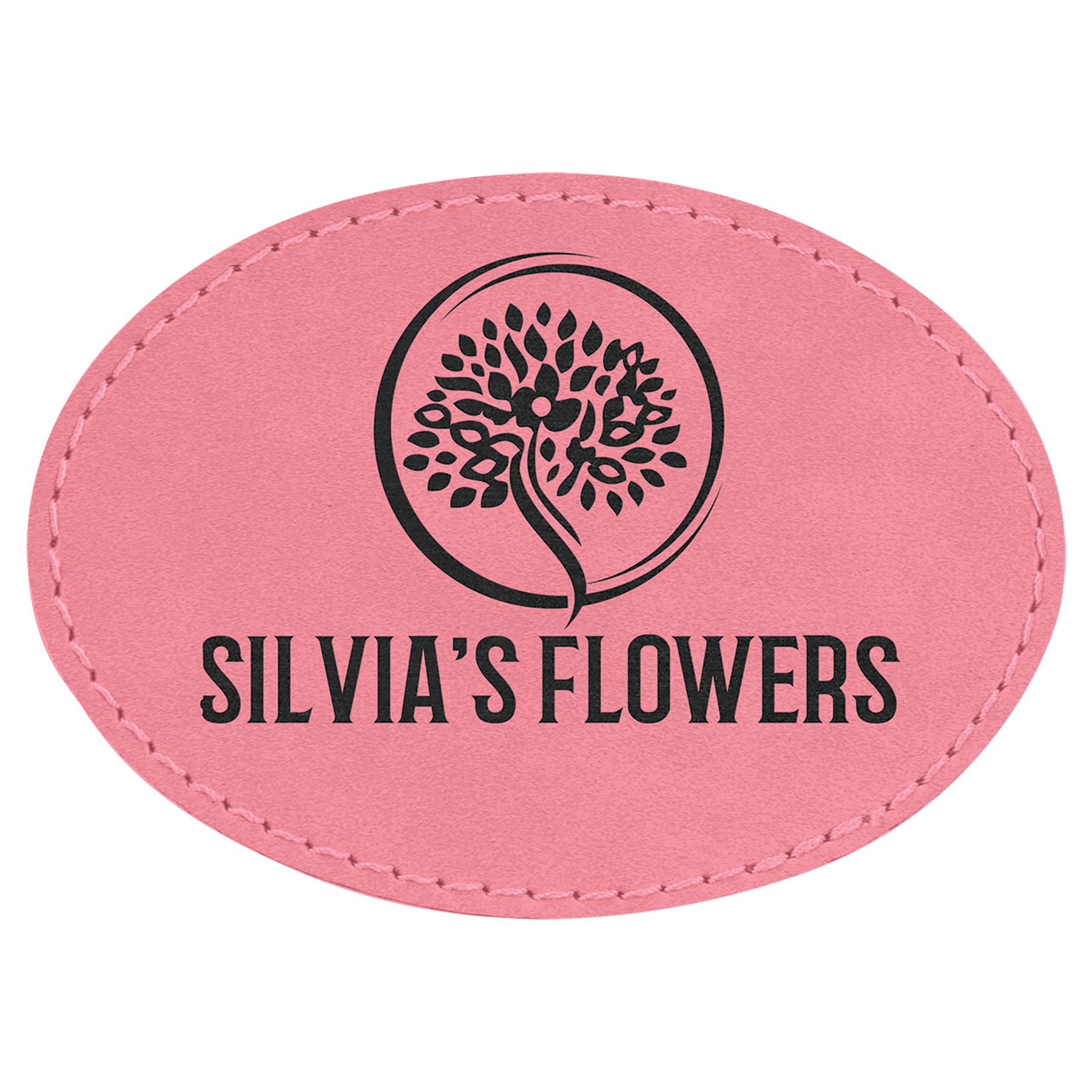 3 1/2" x 2 1/2" Pink Laserable Leatherette Oval Patch with Adhesive