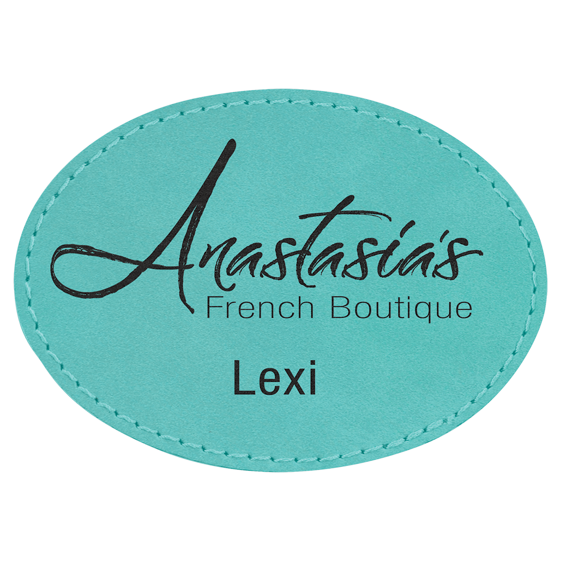 3 1/2" x 2 1/2" Teal Laserable Leatherette Oval Patch with Adhesive