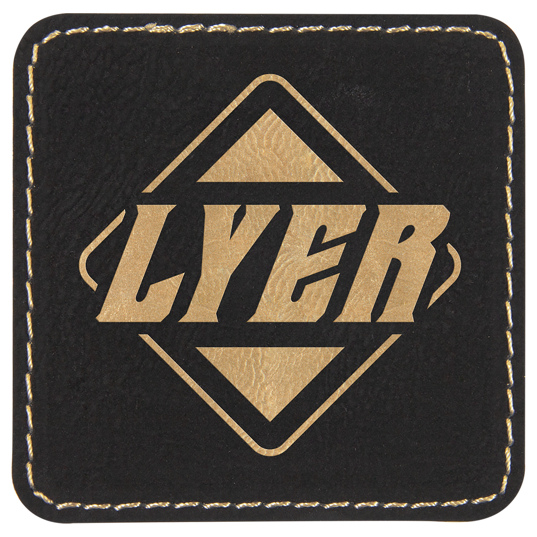 2 1/2" x 2 1/2" Black/Gold Square Laserable Leatherette Patch with Adhesive