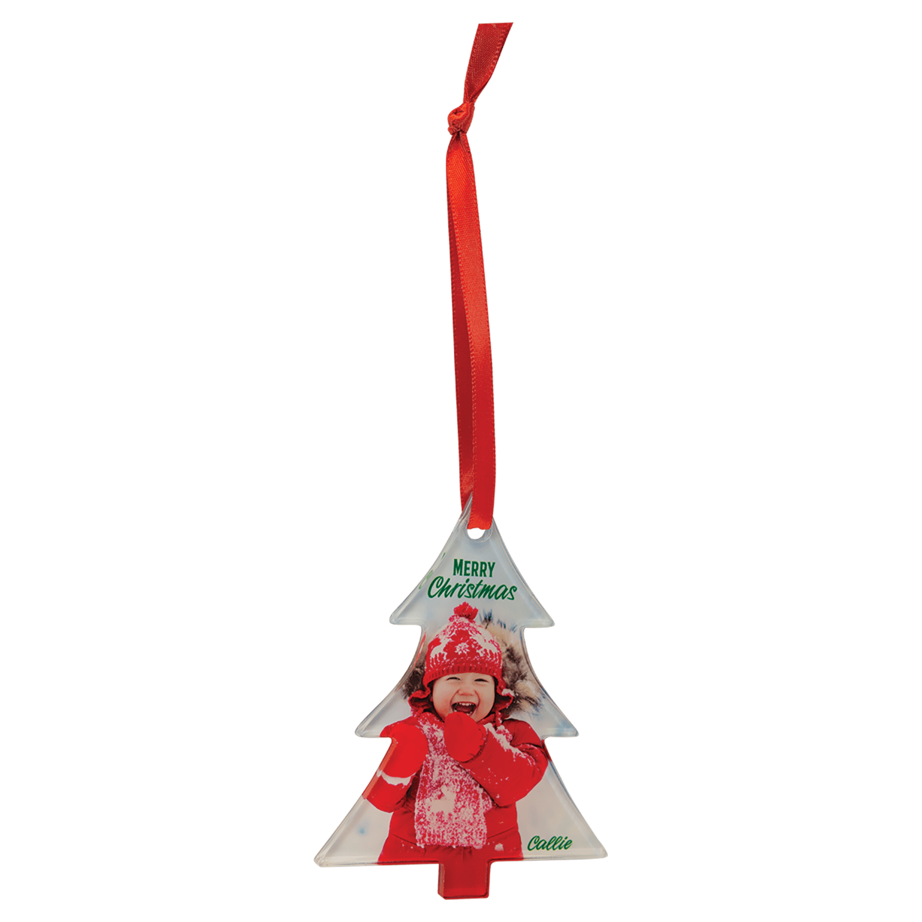 3" x 4" Tree Sublimatable Acrylic Ornament with Red Ribbon