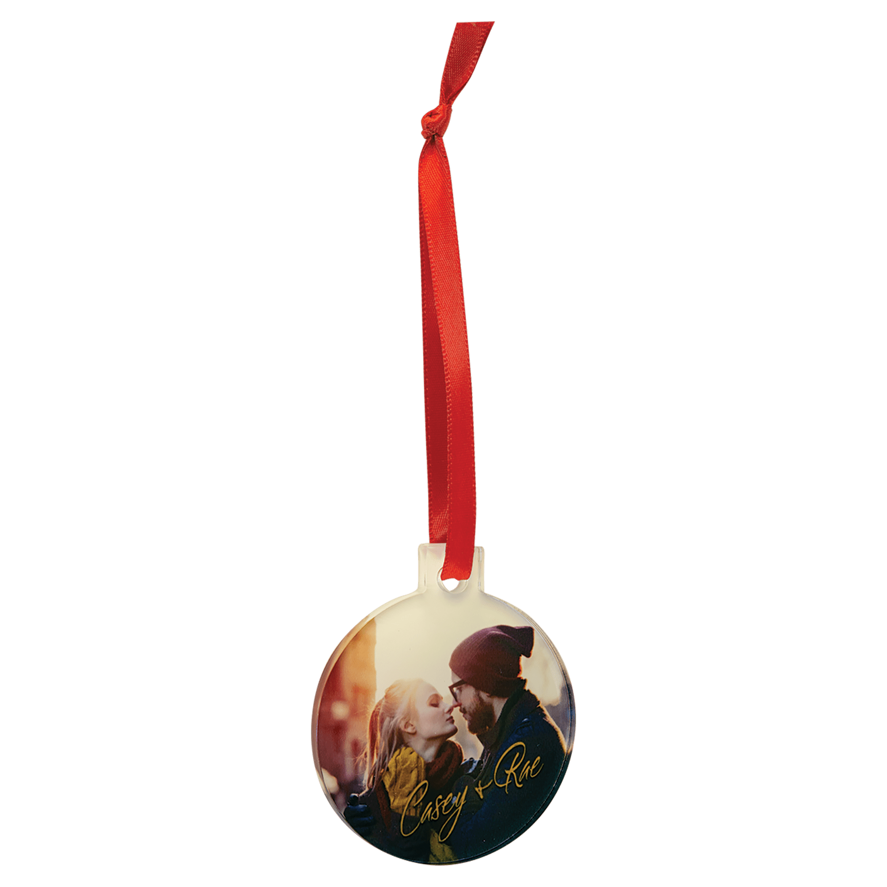2 1/2" Round Sublimatable Acrylic Ornament with Red Ribbon