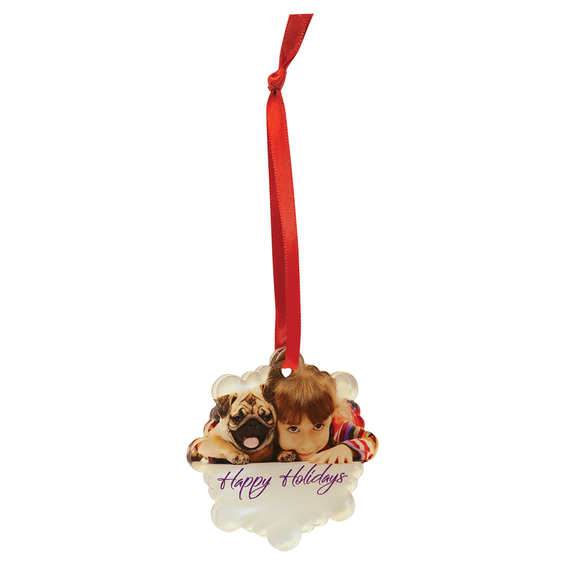 3" Snowflake Sublimatable Acrylic Ornament with Red Ribbon