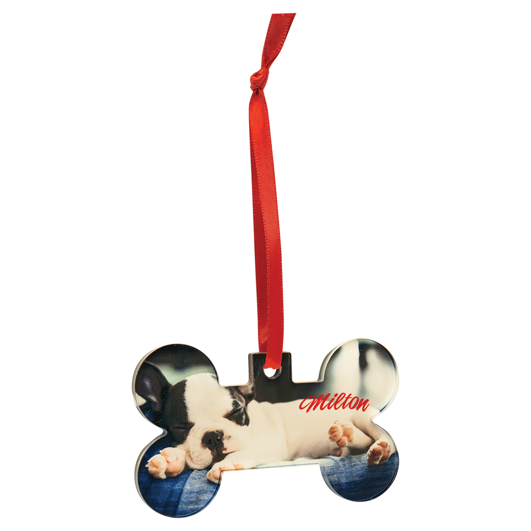 2 1/4" x 3 13/16" Bone Sublimatable Acrylic Ornament with Red Ribbon