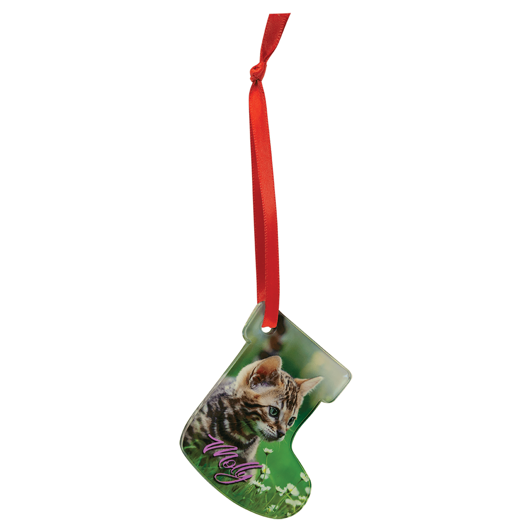 2 3/8" x 2 3/4" Stocking Sublimatable Acrylic Ornament with Red Ribbon