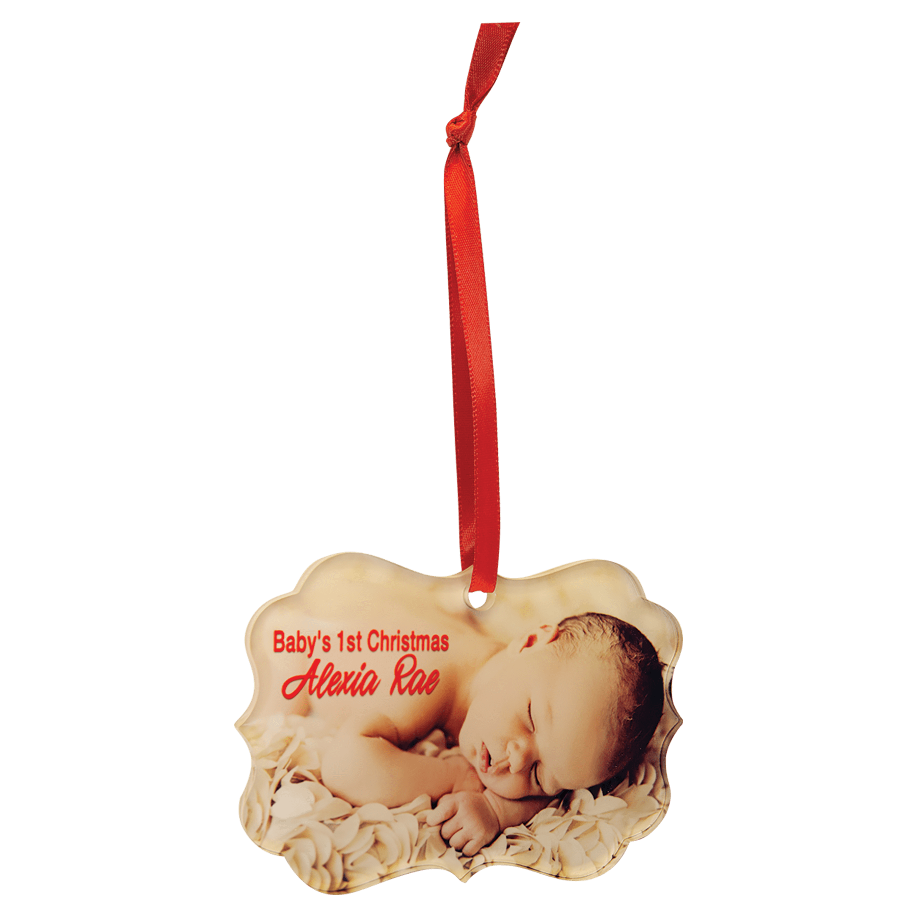 3" x 4 1/4" Benelux Sublimatable Acrylic Ornament with Red Ribbon