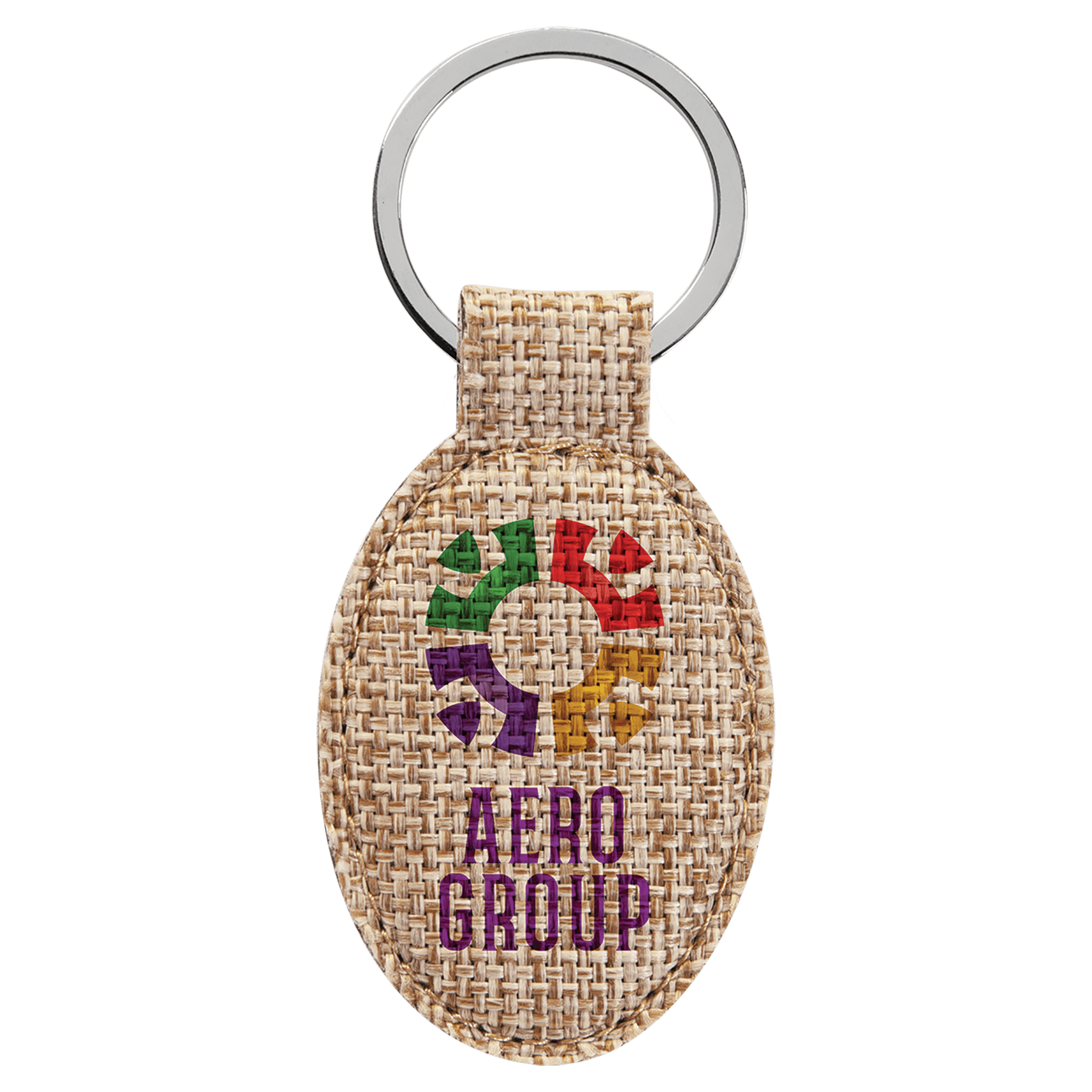 3" x 1 3/4" Oval Sublimatable Burlap Keychain