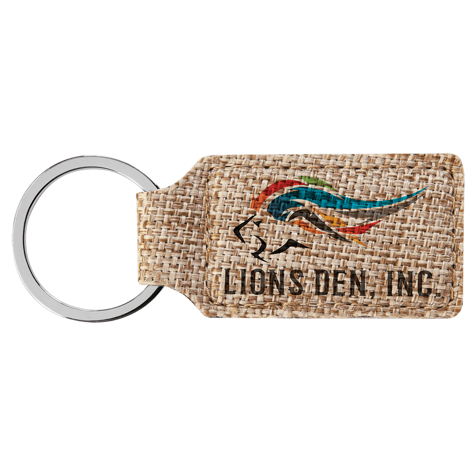 2 3/4" x 1 1/4" Rectangle Sublimatable Burlap Keychain