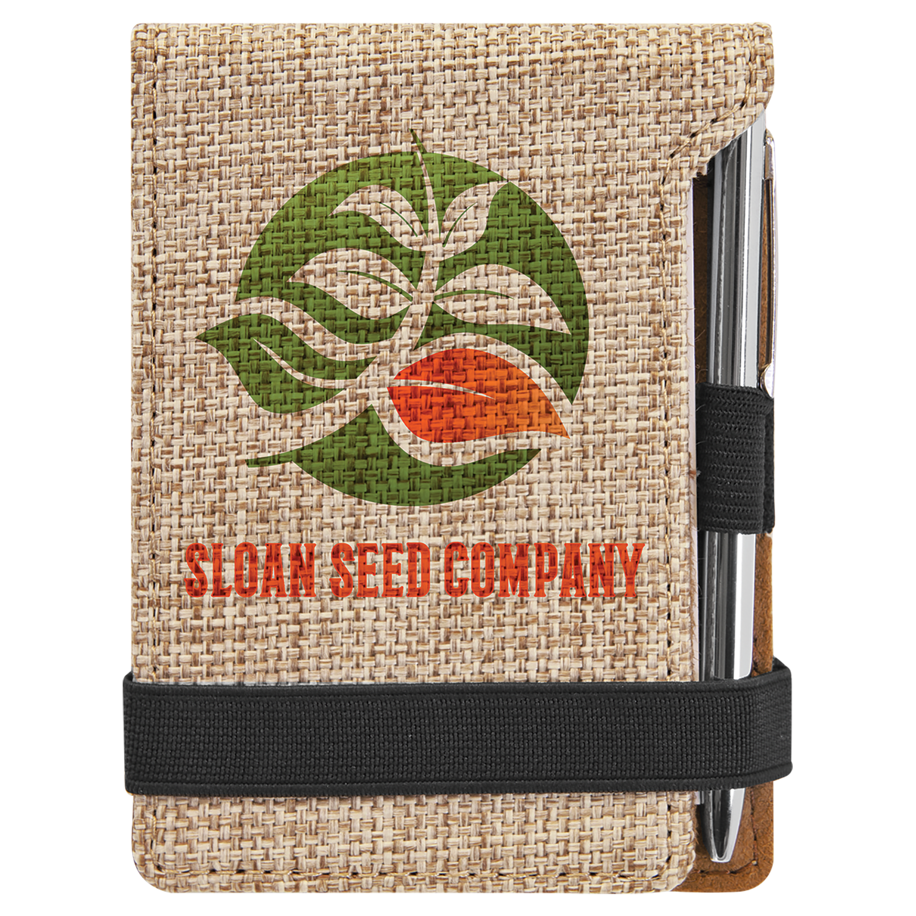 3 1/4" x 4 3/4" Sublimatable Burlap Mini Notepad with Pen