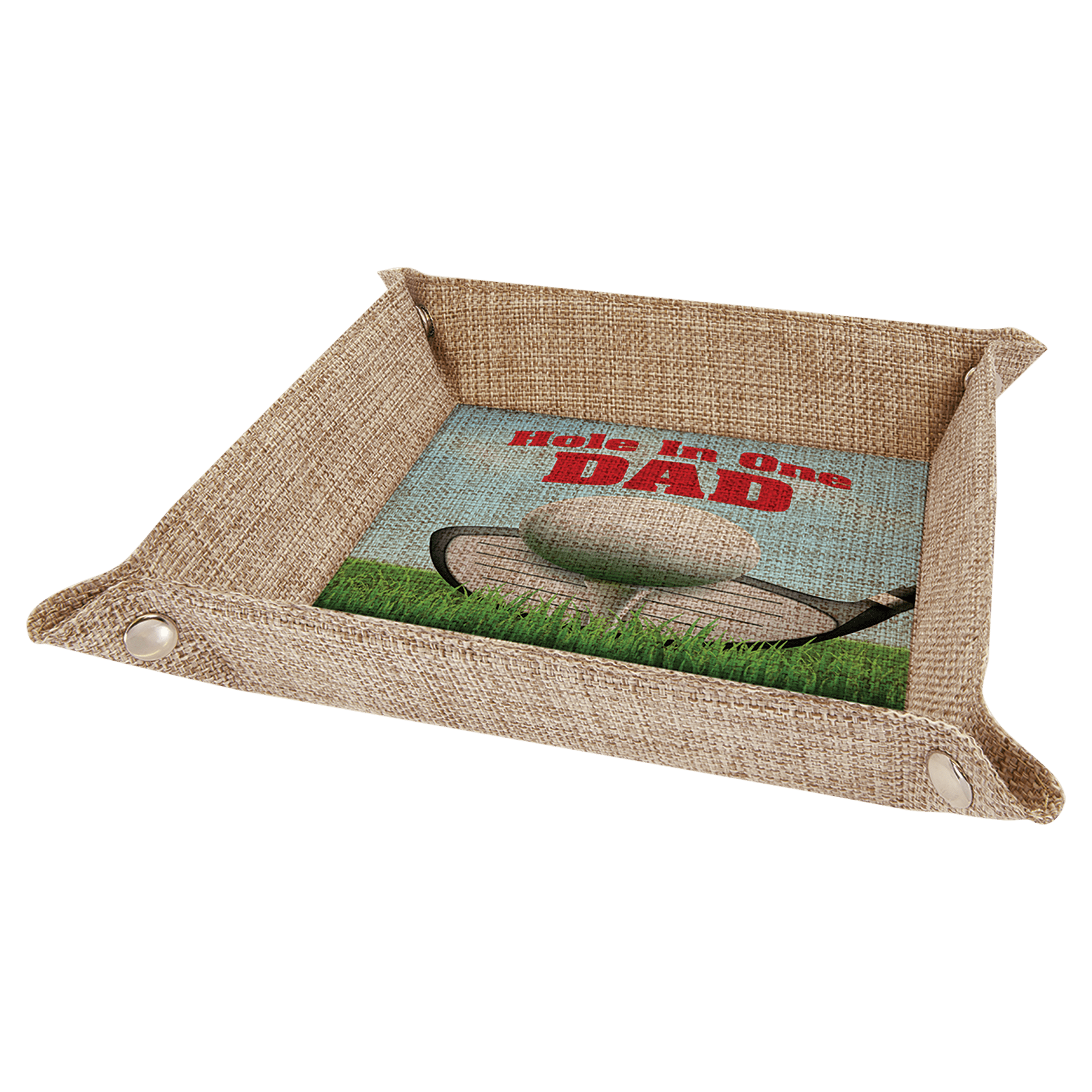 6" x 6" Sublimatable Burlap Snap Up Tray with Silver Snaps