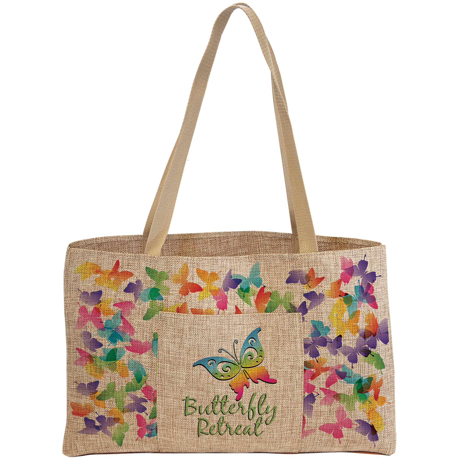 19" x 12" Burlap Shopping Bag with 5" Gusset and Outside Pocket