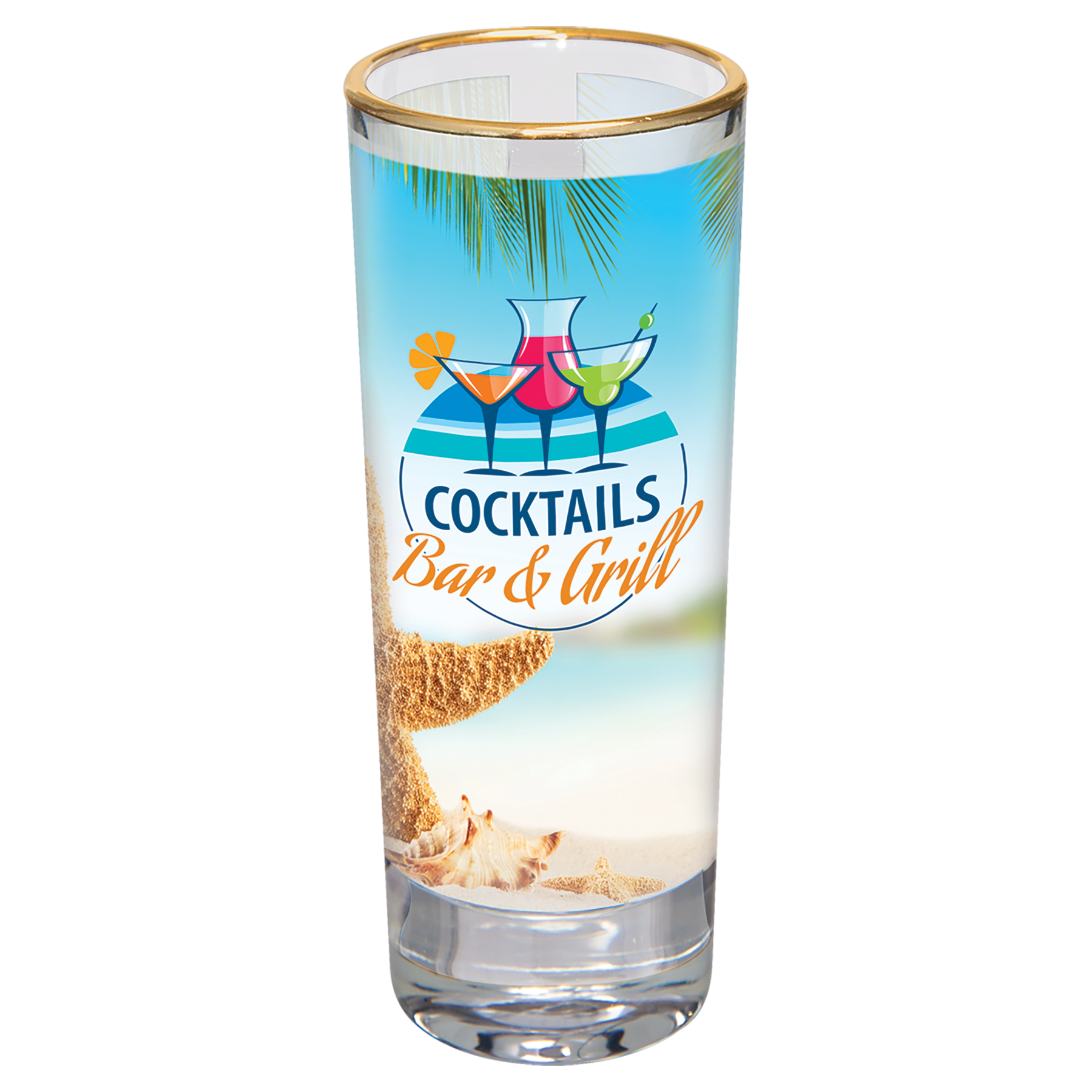 2 1/2 oz. Sublimatable Glass Shooter with Gold Rim