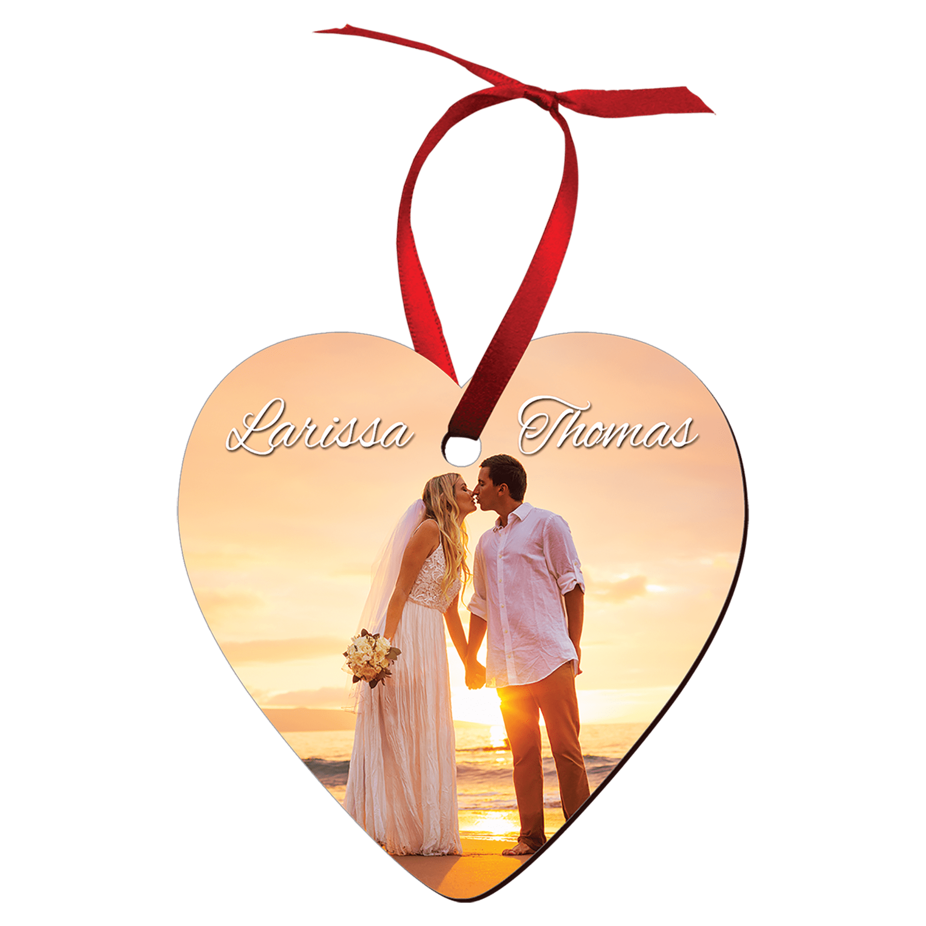 3.25" x 3.25" Gloss White Unisub Hardboard Heart Ornament, 2-Sided w/Red Ribbon