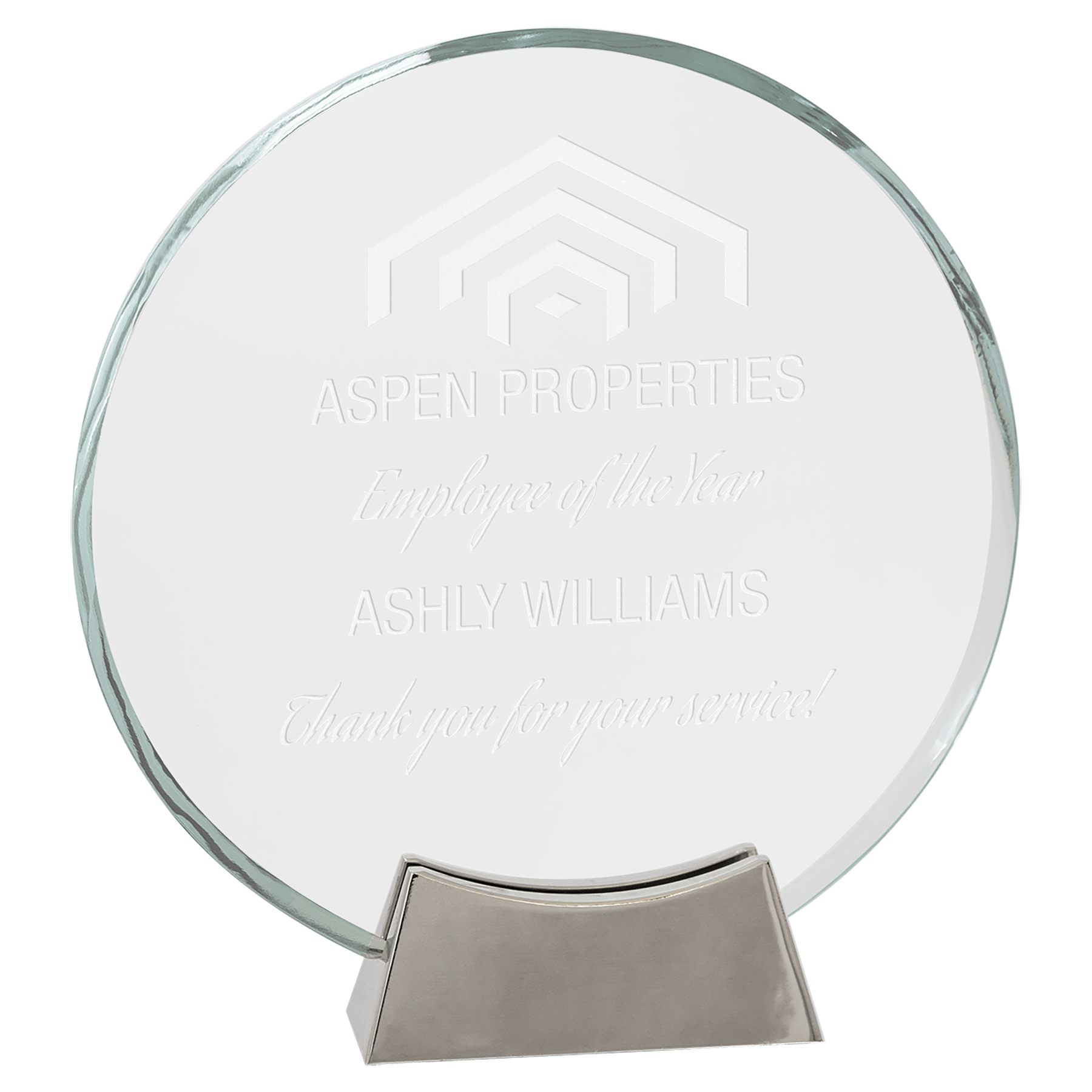 8" Round Platinum Glass with Full Metal Base