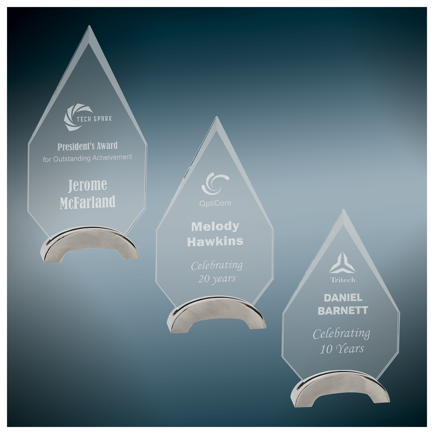 Diamond Platinum Glass with Arch Metal Base Sample Set