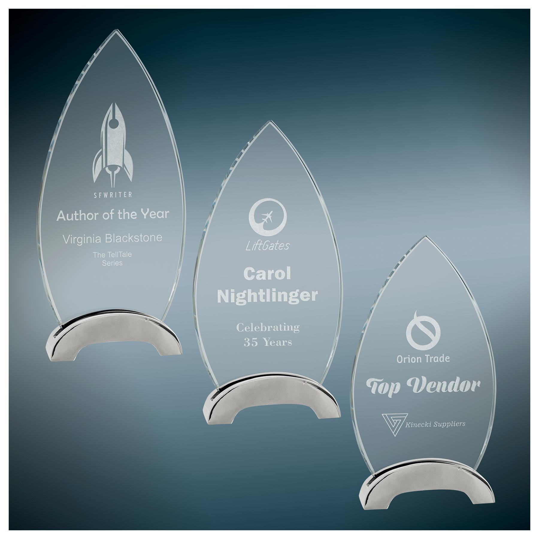 Oval Platinum Glass with Arch Metal Base Sample Set