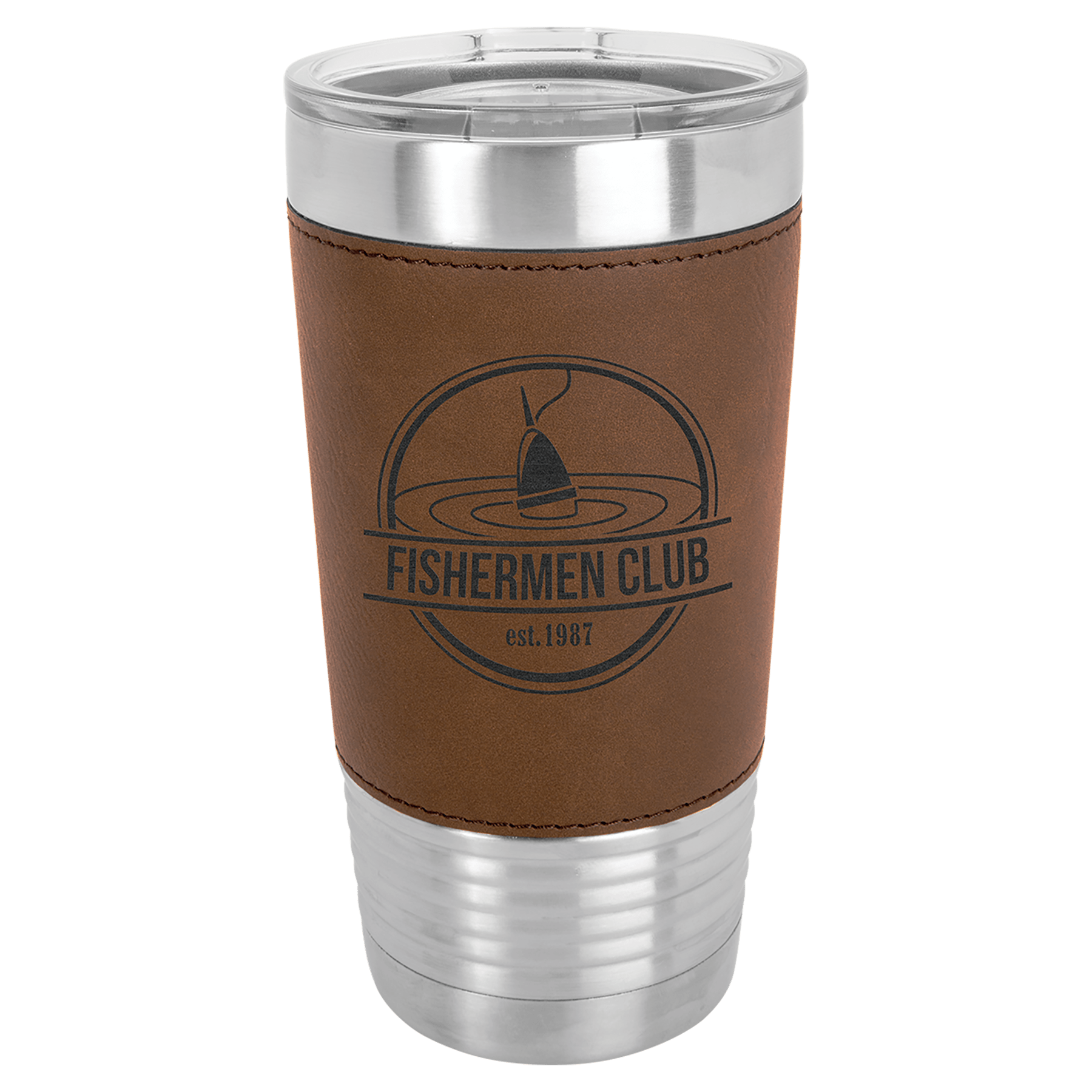 Polar Camel 20 oz. Dark Brown Leatherette Grip Tumbler with Standard Lid